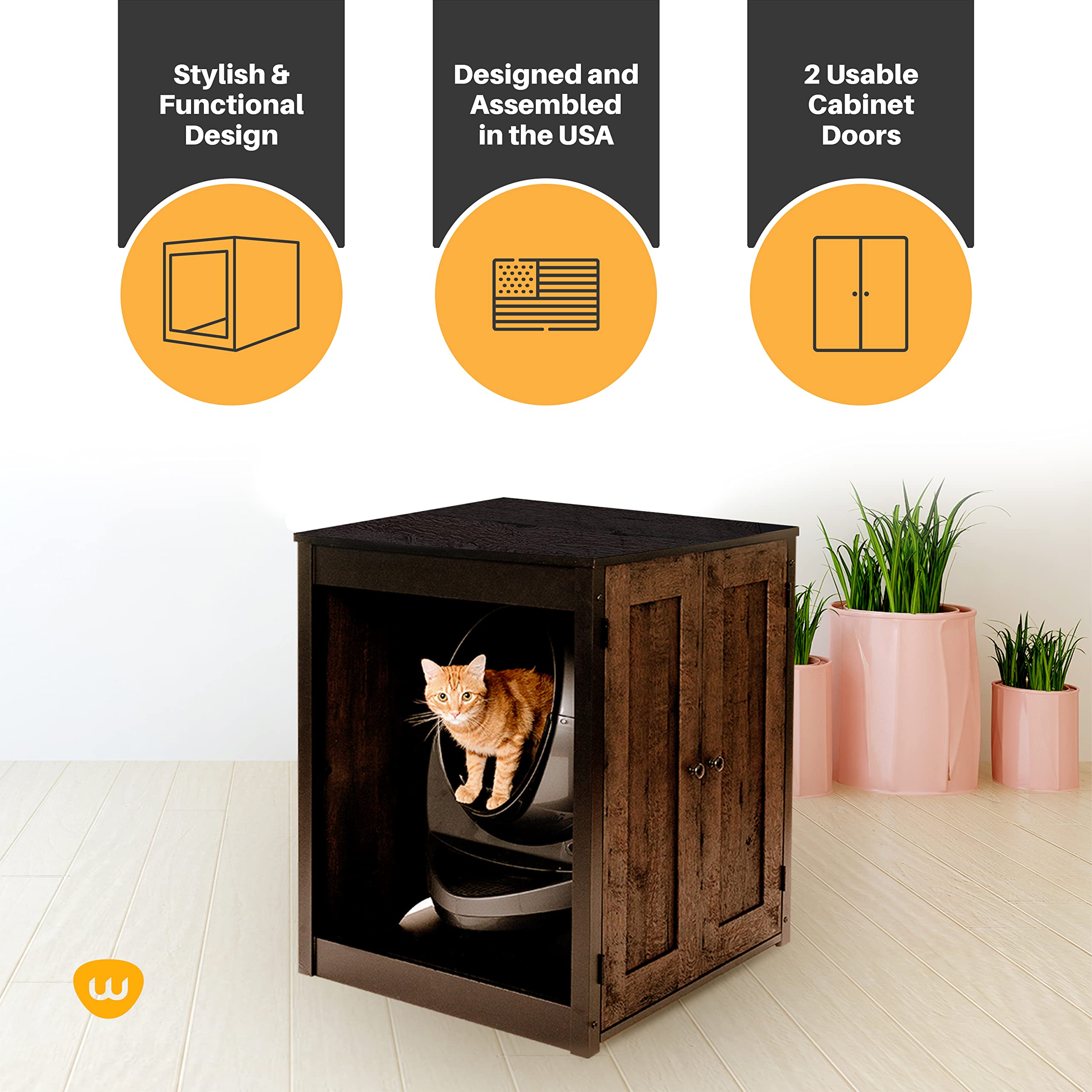 Whisker Litter-Robot Storage Cabinet And Litter Box Enclosure, Coffee Oak Finish, 30.7'' W X 28.1'' D X 34.3'' H, Stylish And Du
