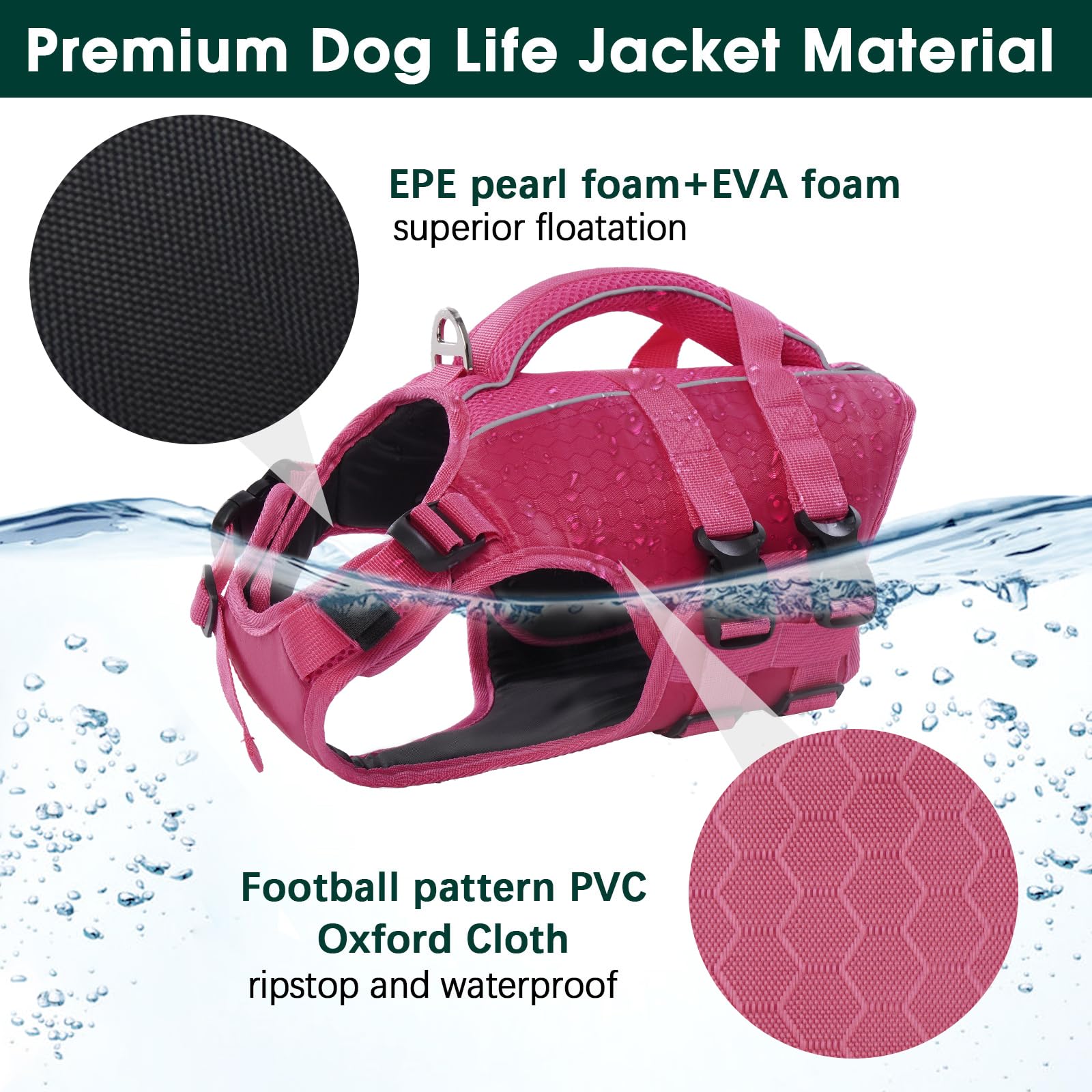 Kuoser Dog Life Jacket High Flotation, Reflective Dogs Life Vest for Swimming Boating, Adjustable Small Medium Large Dog lifejac