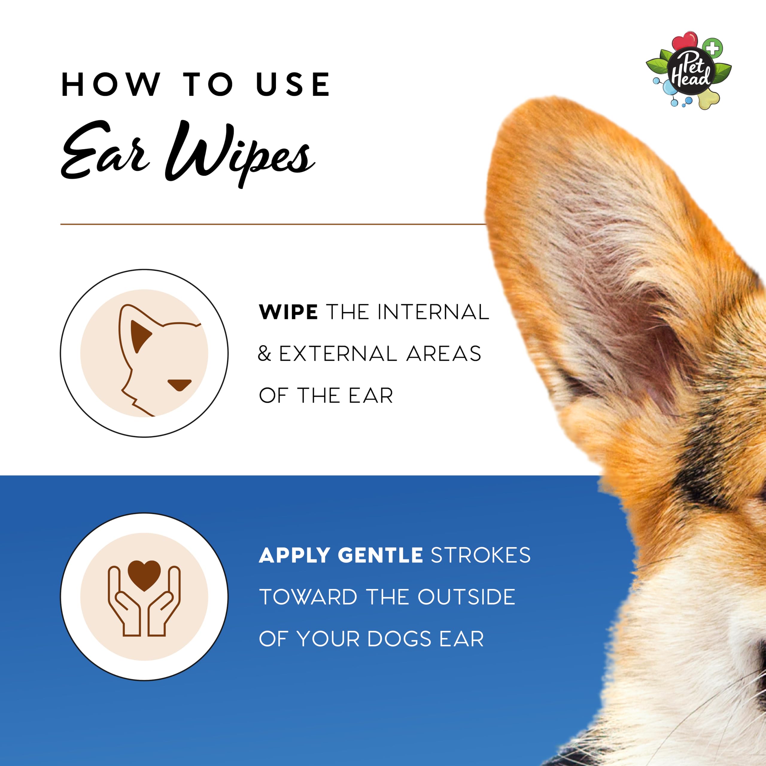 Pet Head Health Ear Wipes For Cats And Dogs | Fragrance-Free | Cleans, Deodorizes And Moisturizes | Removes Dirt, Wax, Discharge