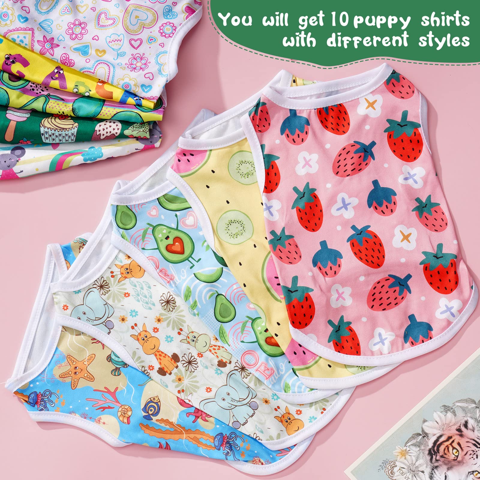 Saintrygo 10 Pcs Lovely Puppy Shirts Print Dog Clothes Breathable Pet Cartoon Dog Shirt Clothes Sweatshirt For Puppy Cat(Small)