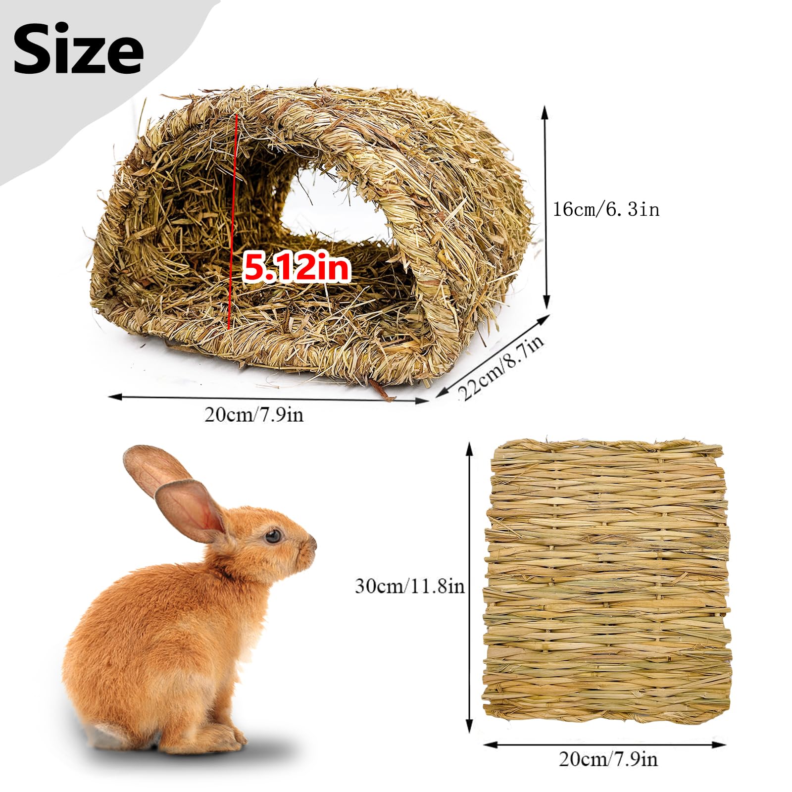 Hamiledyi Bunny Grass Tunnel,Rabbit Grass Bed,Natural Straw Woven Mat Winter Warm Hideaway Hut For Rabbit Gerbil Ferrets Guinea