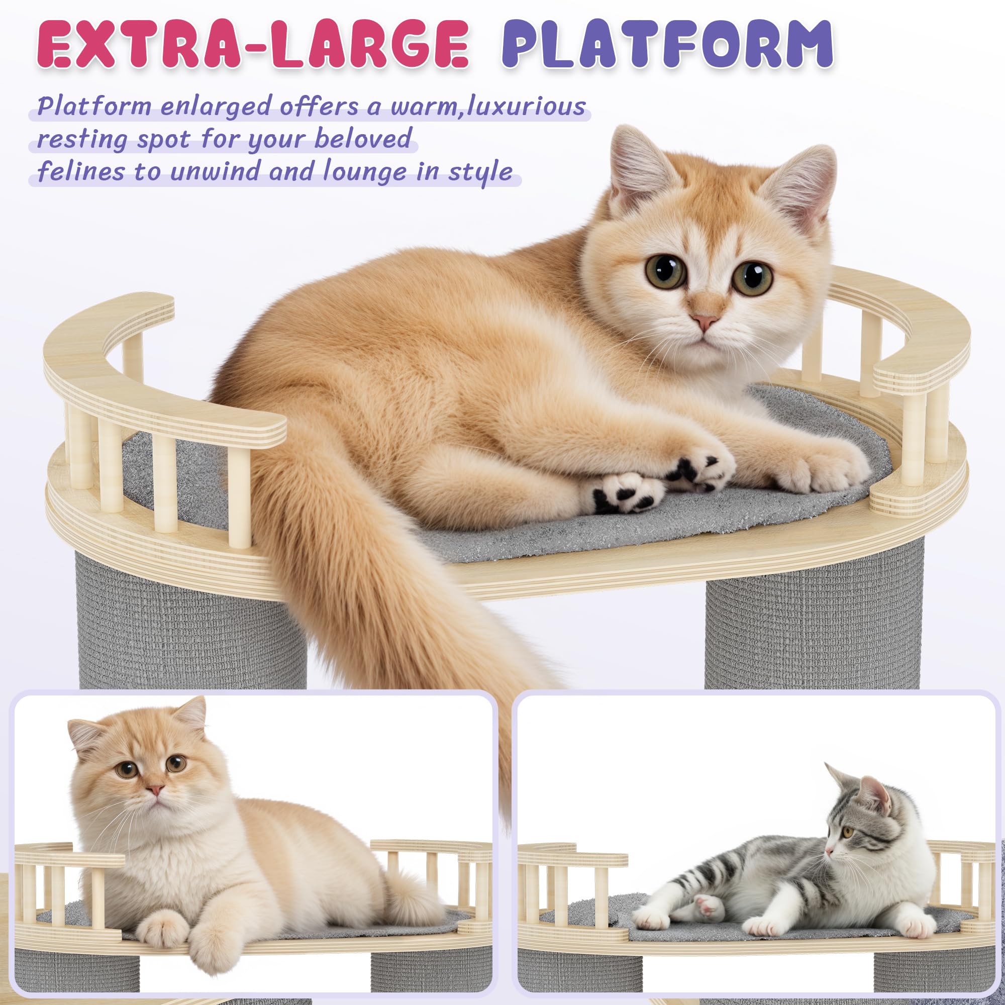 Kamaboko 66'' Extra Large Cat Tree, Tall Cat Tree - 5 Levels Wood Cat Tower W/Cat Condo, Hammocks & Hanging Basket For 2 Cats