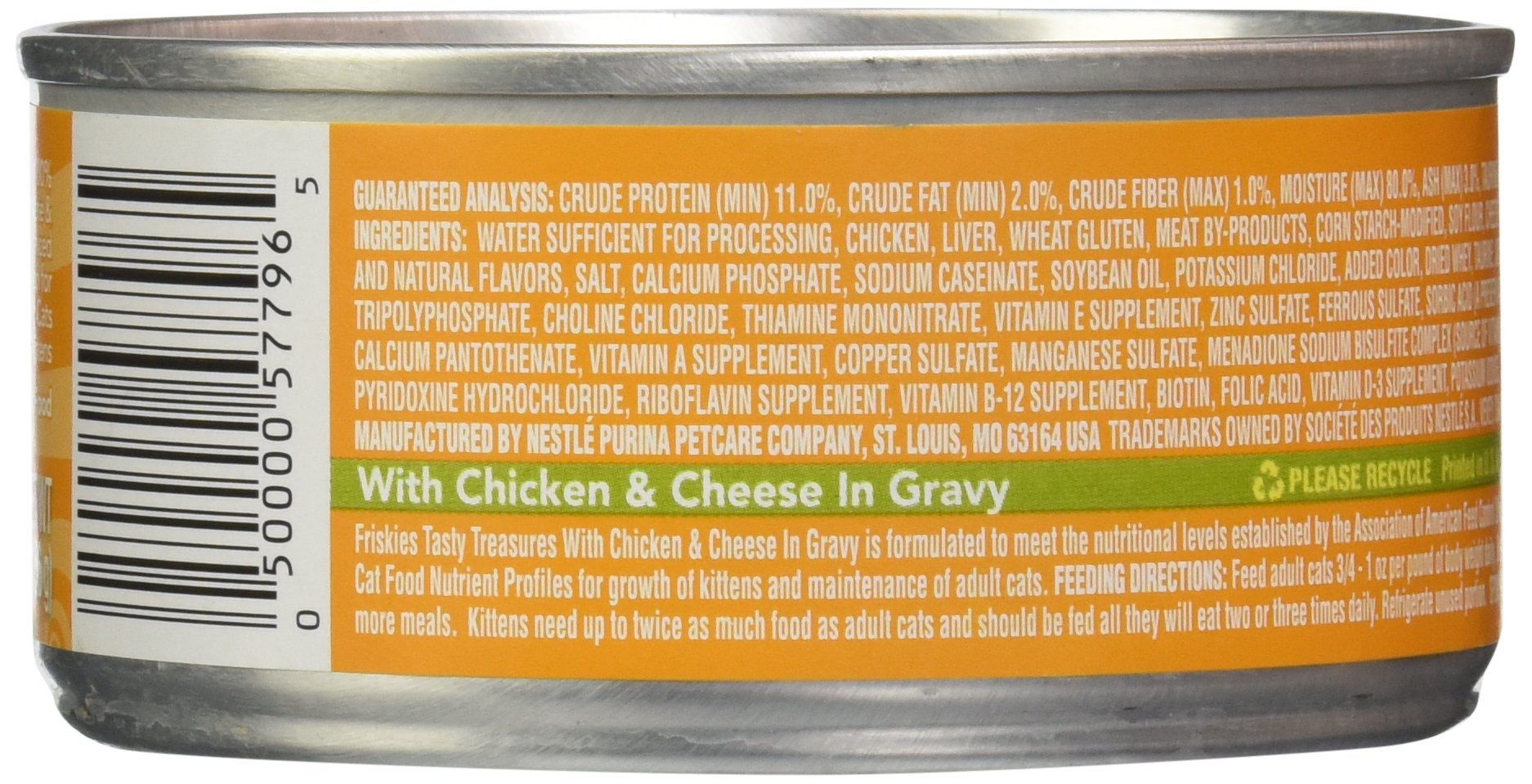 Friskies Canned Tasty Treasures Cat Food, Chicken And Cheese in gravy, 5.5 Oz