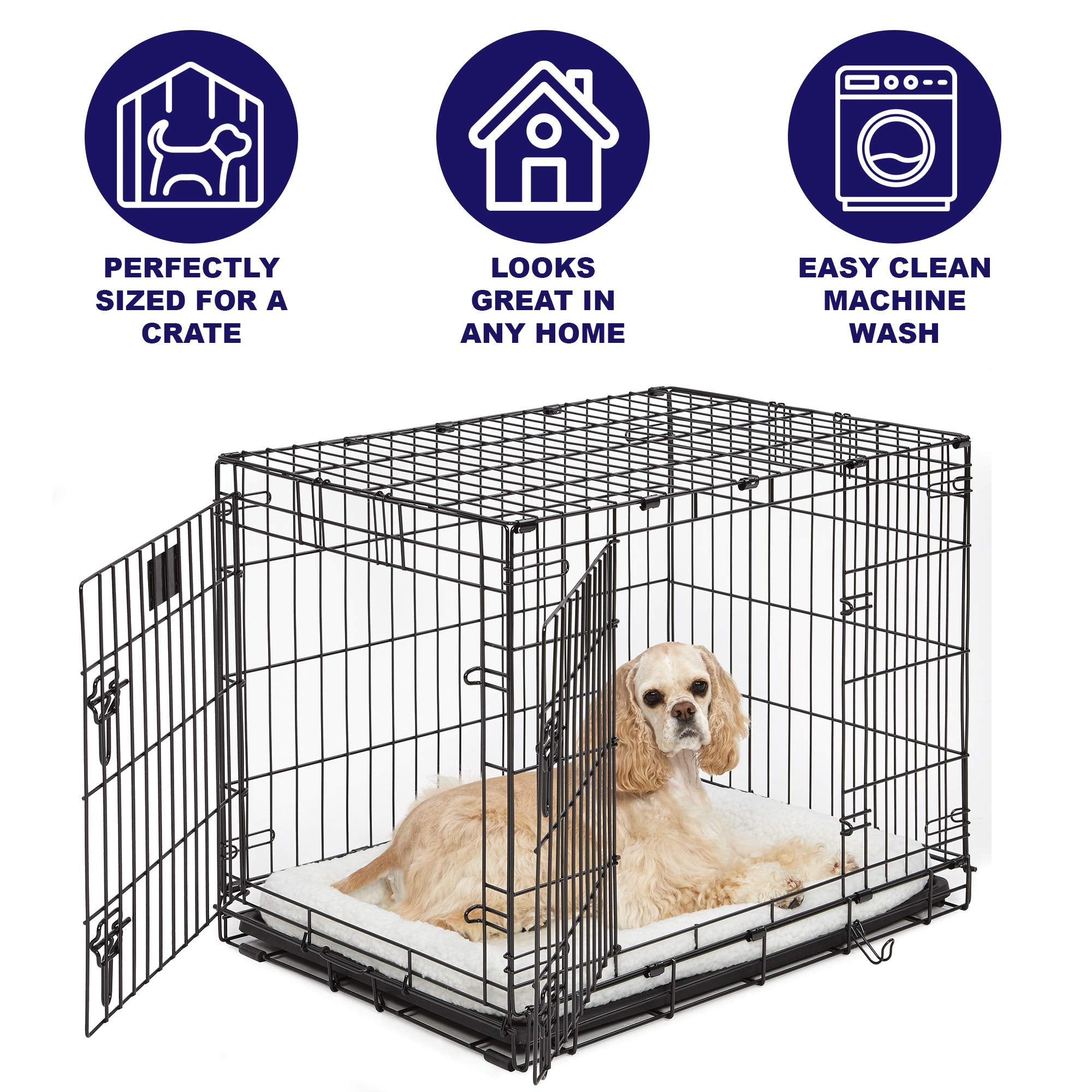 Midwest Homes For Pets Bolster Fleece Pet Bed For Dog And Cats 24L-Inch White W/ Comfortable Bolster | Ideal For Small Dog Breeds & Fits A 24-Inch Dog Crate | Machine Wash & Dry | 1-Year Warranty
