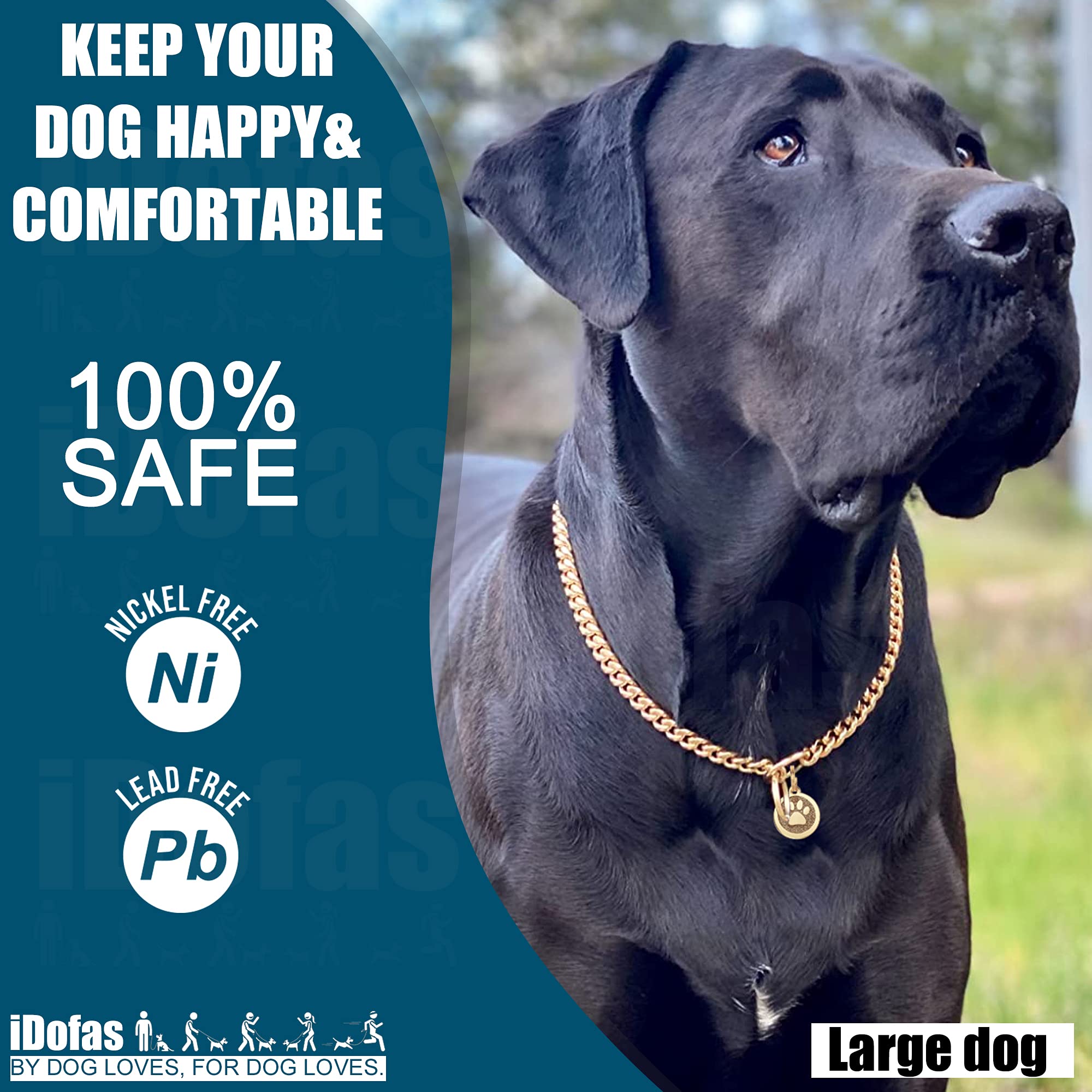 Idofas Gold Dog Collar 10Mm Slip Collar Gold Cuban Link Dog Chain Collars Stainless Steel Heavy Duty Gold Collar For Dogs.(10)