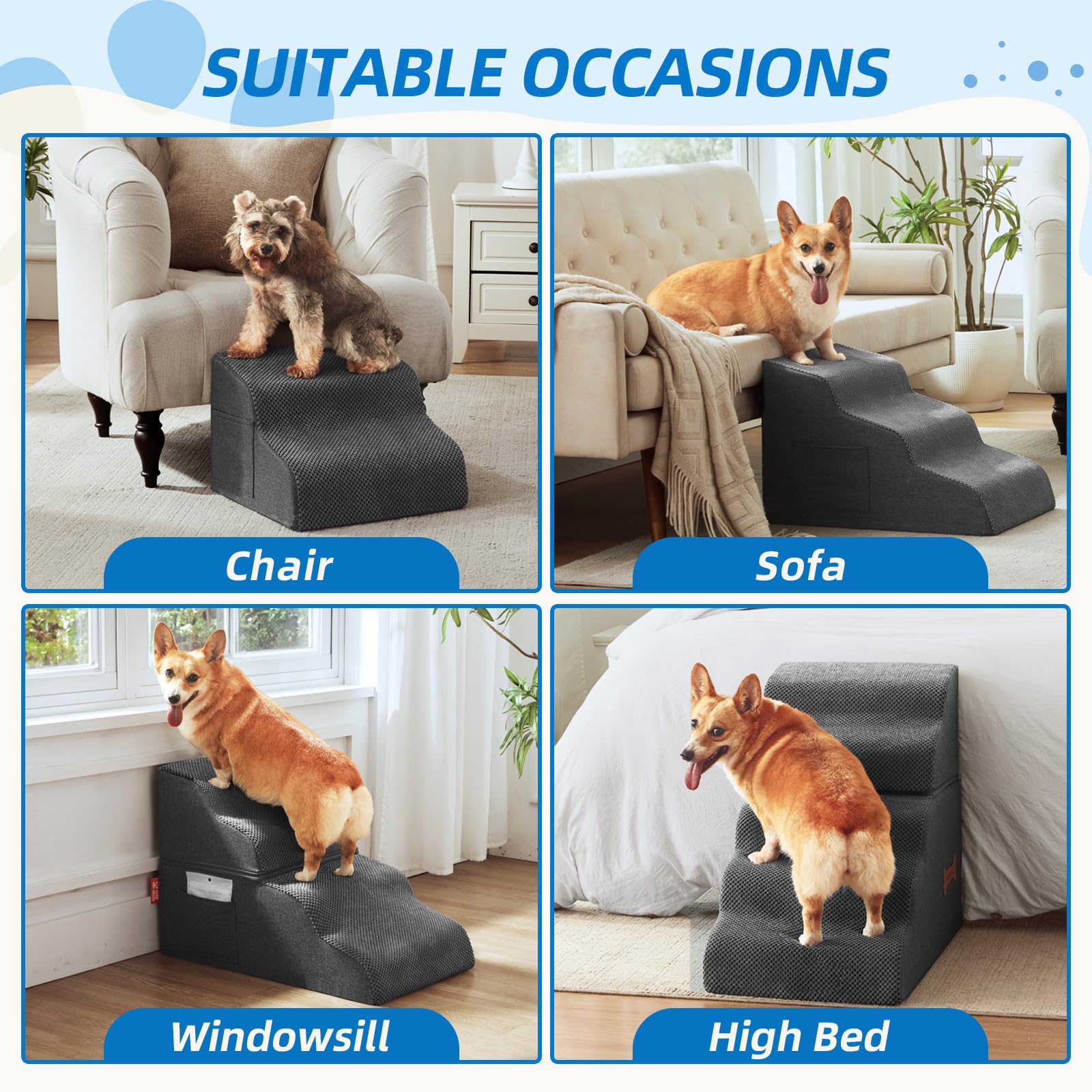 Dog Stairs For Small Dogs And Cats, 2 Steps Pet Stairs To Get On Couch Sofa And Chair, Indoor Non-Slip Balanced Portable Pet Ste