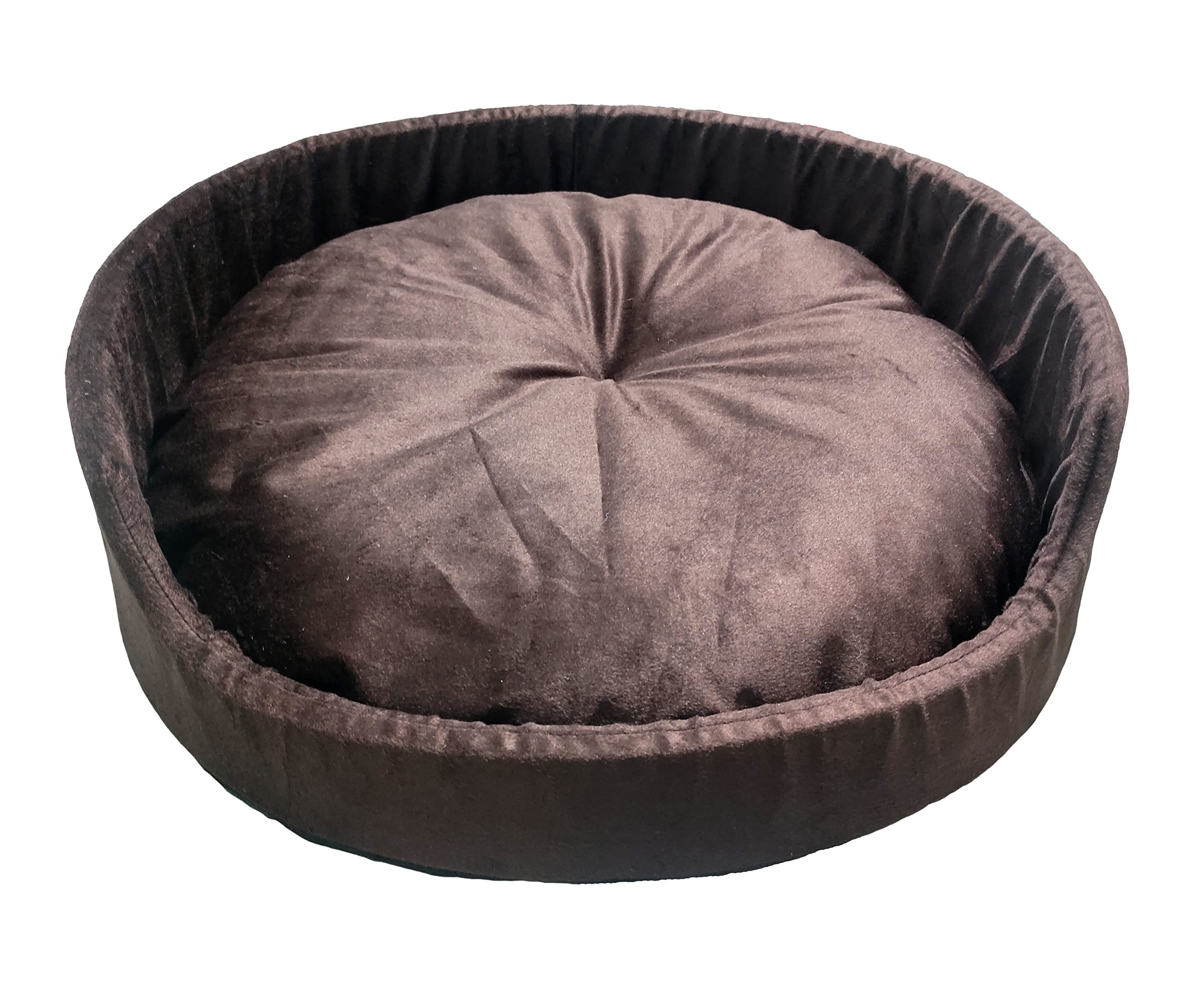 Pet Kart Medium Size Dog and Cat Bed Round Shape Export Quality Ultrasoft Micro Fiber Filling for Extra Comfert Brown Color Mach