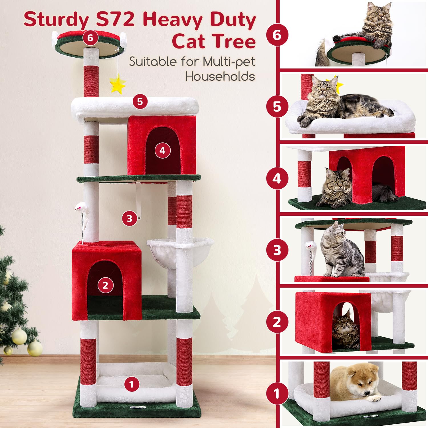 Globlazer S72 Heavy Duty Cat Trees For Large Cats, Sturdy 72In Maine Coon Cat Tree For Large 20 Lbs+ Heavy Duty Cat Tower For Ad