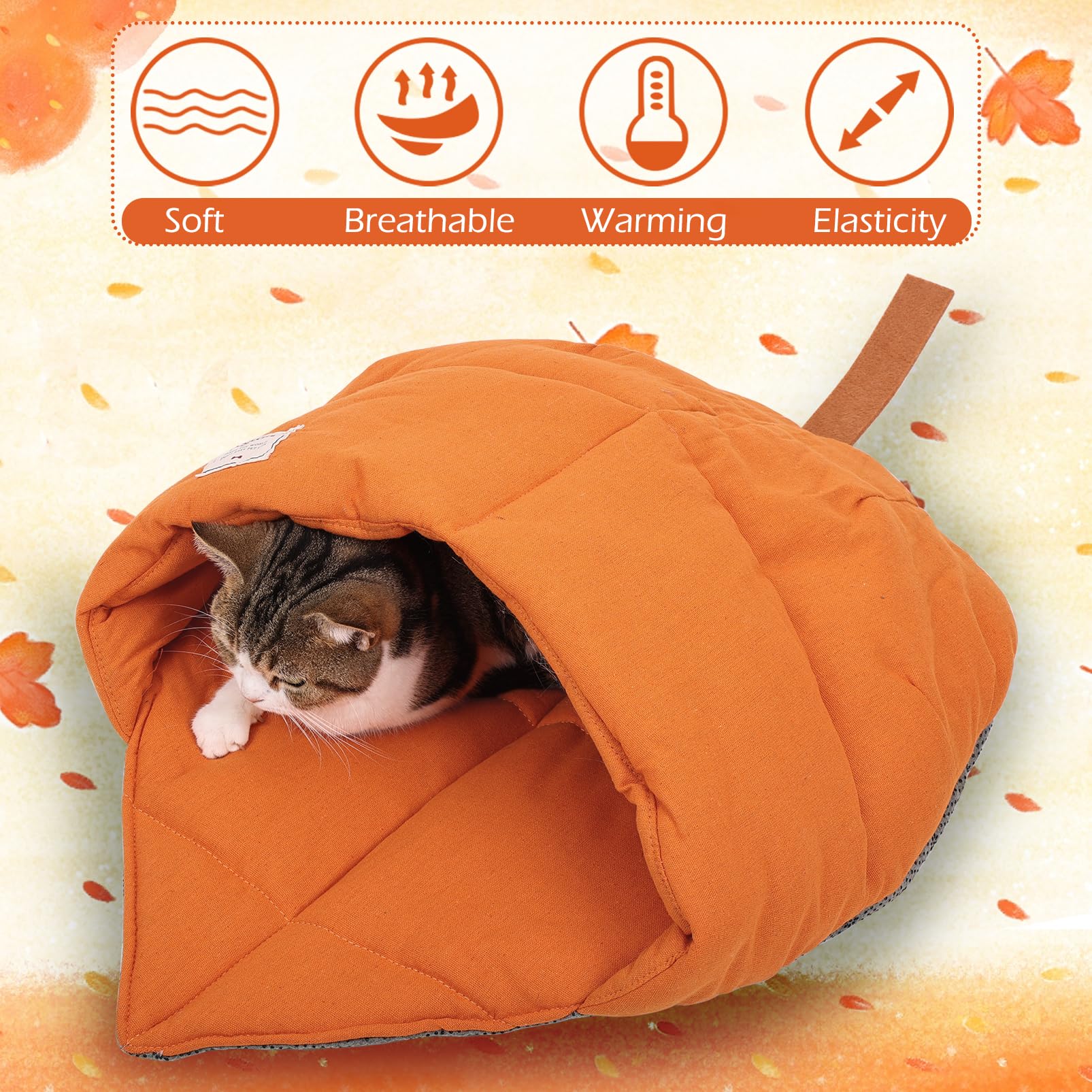 Cat Sleeping Bag,Cozy Cat Bed Cave Leaf Nest,Linen Fabric Pet Cuddle Zone,Covered Hide Warm Burrowing Soft Durable Washable Cat