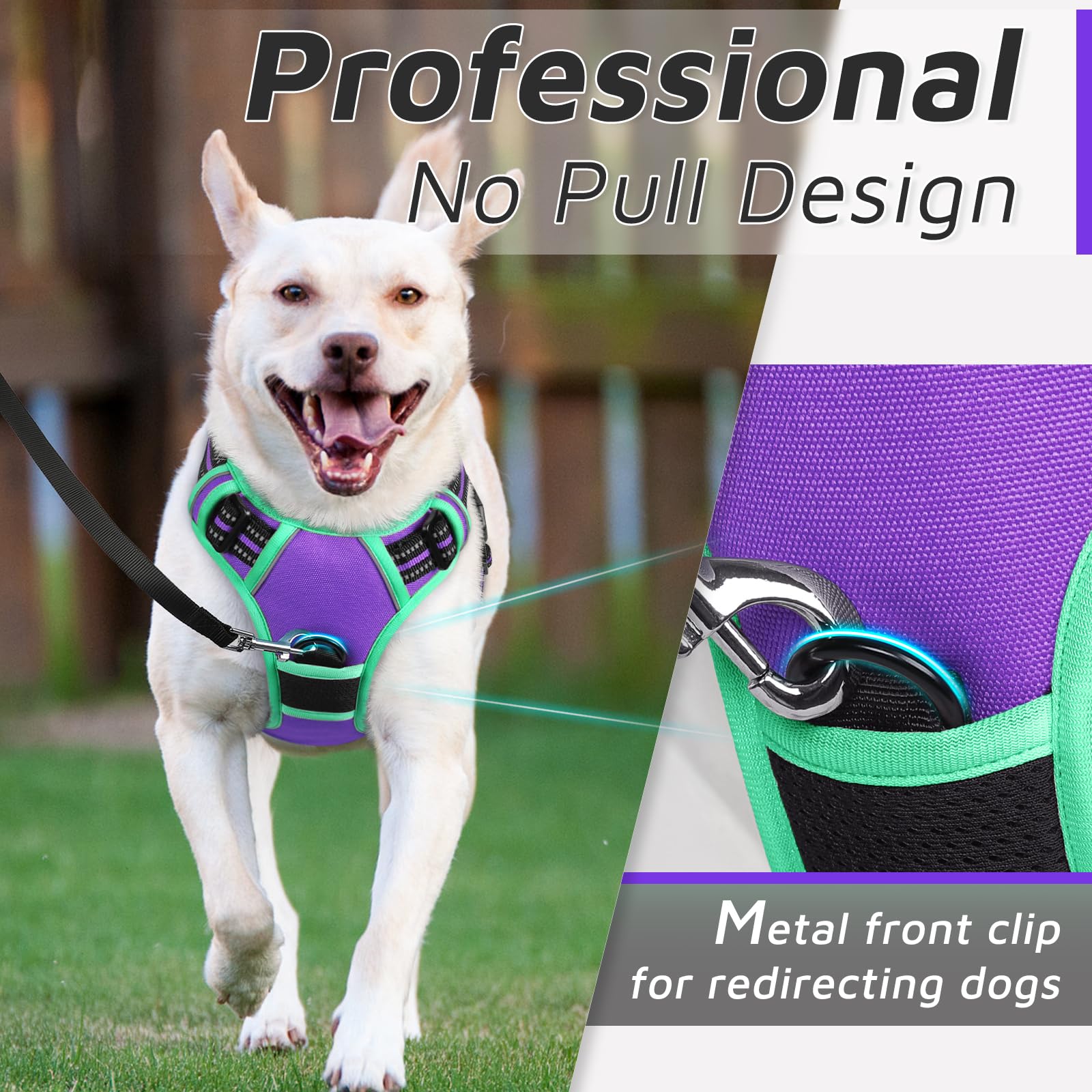 Eagloo Dog Harness For Large Dogs, No Pull Service Vest With Reflective Strips And Control Handle, Adjustable And Comfortable Fo