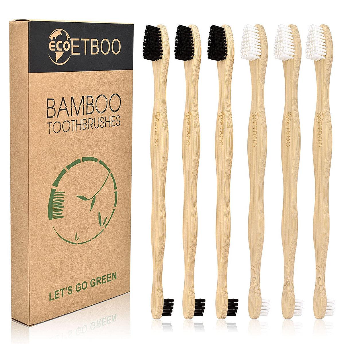 Ecoetboo Dog Toothbrush 6 Pack, Pet Cat Bamboo Toothbrushes, Double-Sided Small And Large Head Toothbrush For Dogs Cats, Biodegradable Eco-Friendly Dog Tooth Brushing Kit