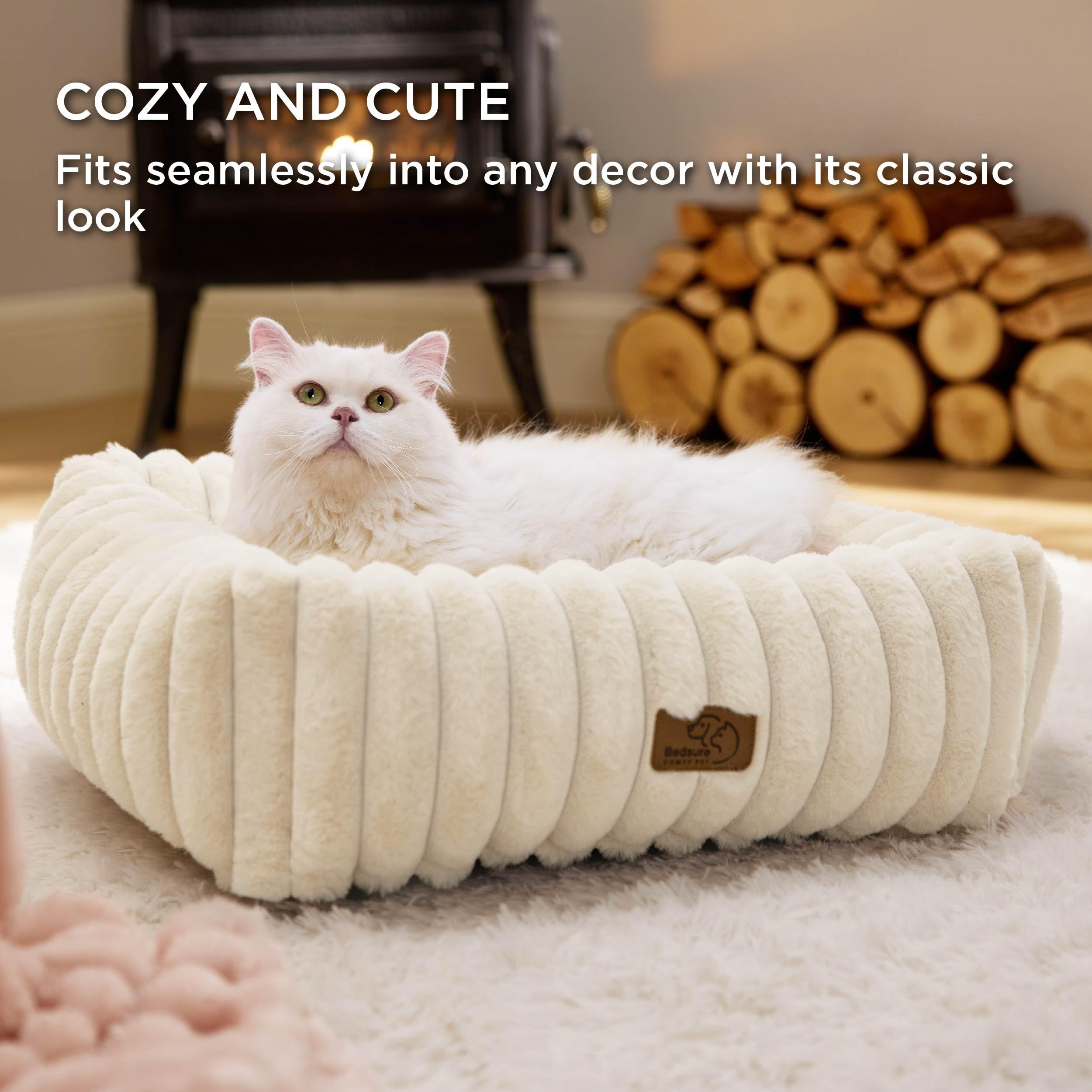 Bedsure Cute Dog Bed For Small Dogs & Cats - Washable Furry Cat Beds, Rectangle Orthopedic Corduroy Fleece Puppy Beds With Remov
