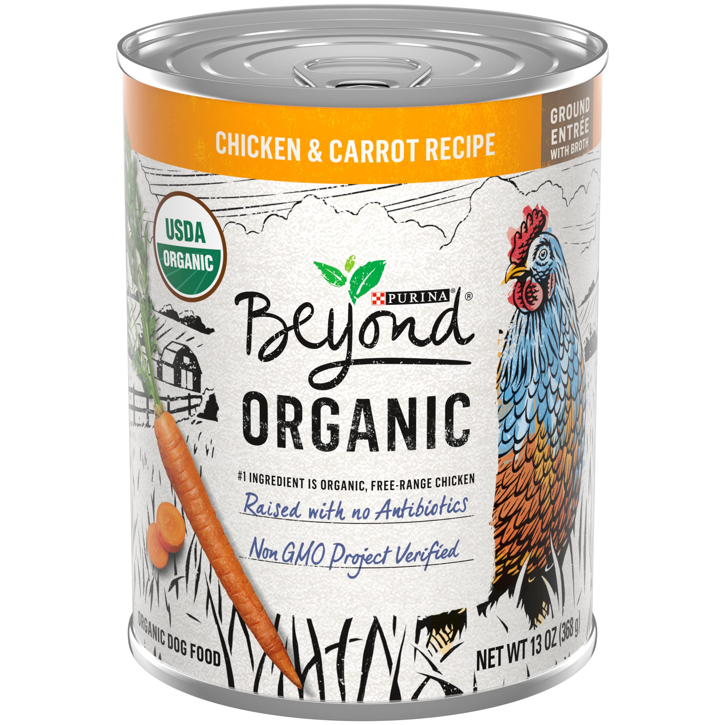 Purina Beyond Organic Wet Dog Food, Organic Chicken & Carrot Adult Recipe Ground Entr  e with Broth - (Pack of 12) 13 oz. Cans