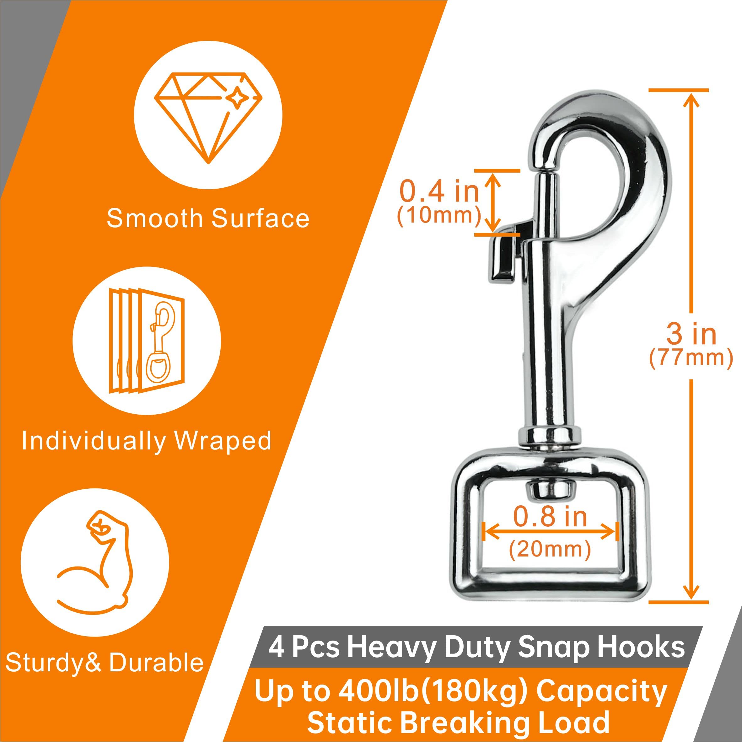 Garwor Heavy Duty Chrome Swivel Snap Hooks With Spring 3/4' 4 Pcs,Trigger Clip Snaps Dog Leashes Key Chain For Linking Pet Leash & Collar, Purse Straps,Diy Crafts