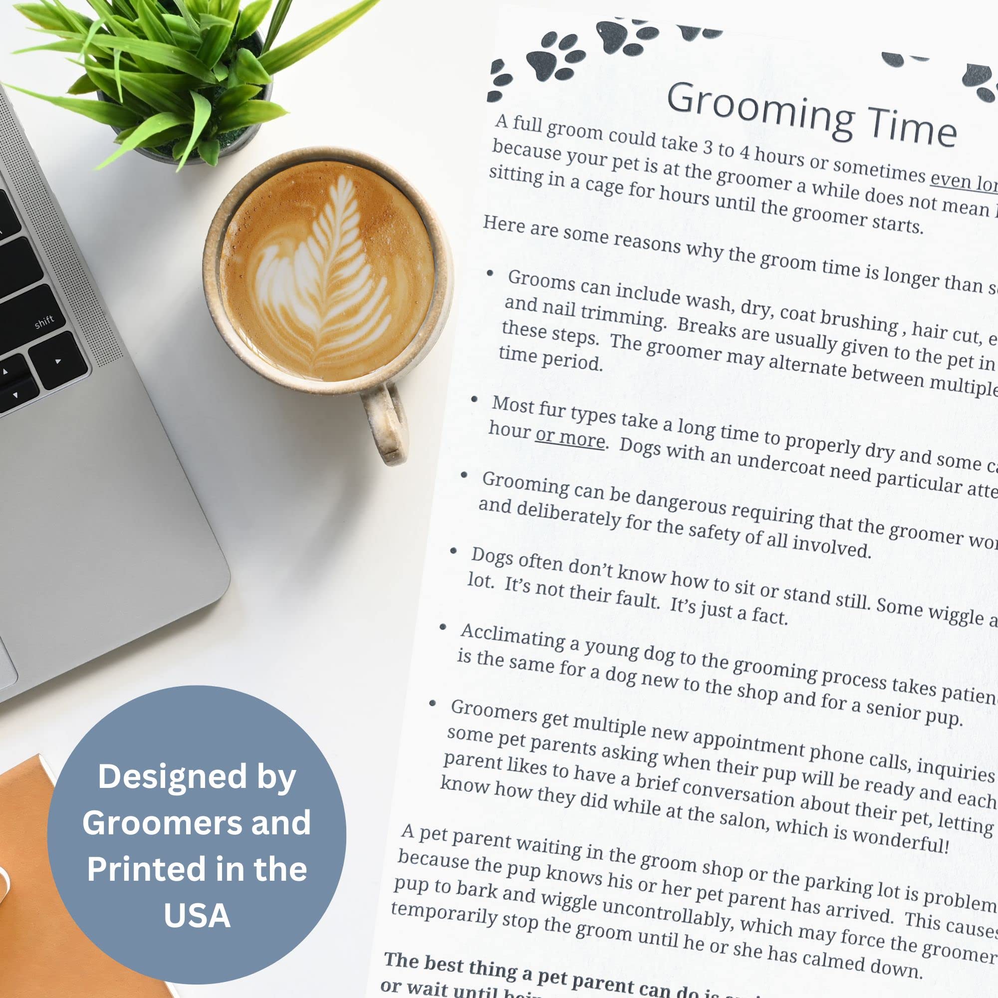 Grooming Time Pad (100 Sheets, 5.5' X 8.5') Describes Why A Dog Groom Takes 3 To 4 Hours Or More