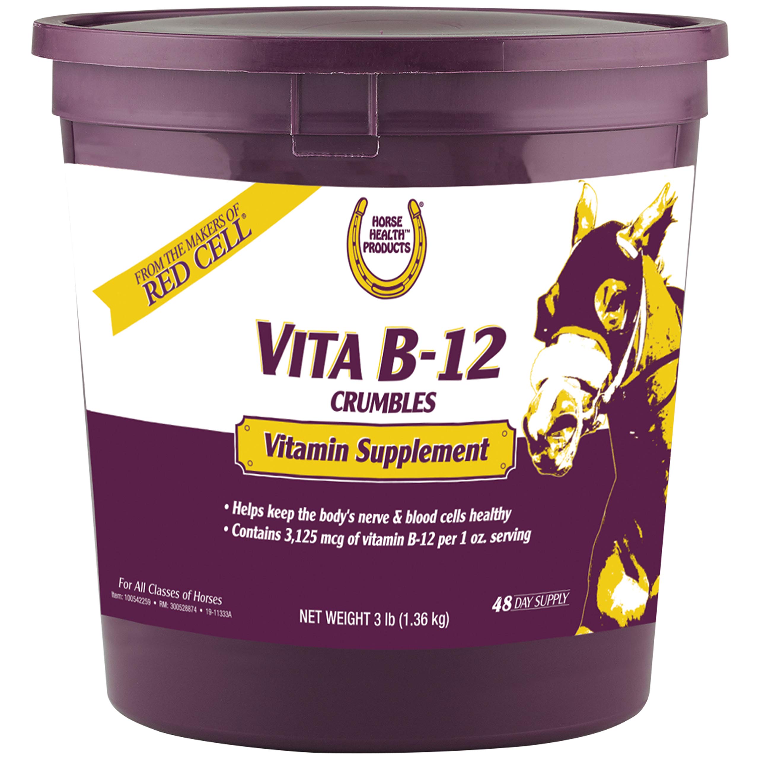Horse Health Vita B-12 Crumbles Supplement for Horses, Supports red Blood Cell Production for Peak Performance, 3 pounds, 48 Day