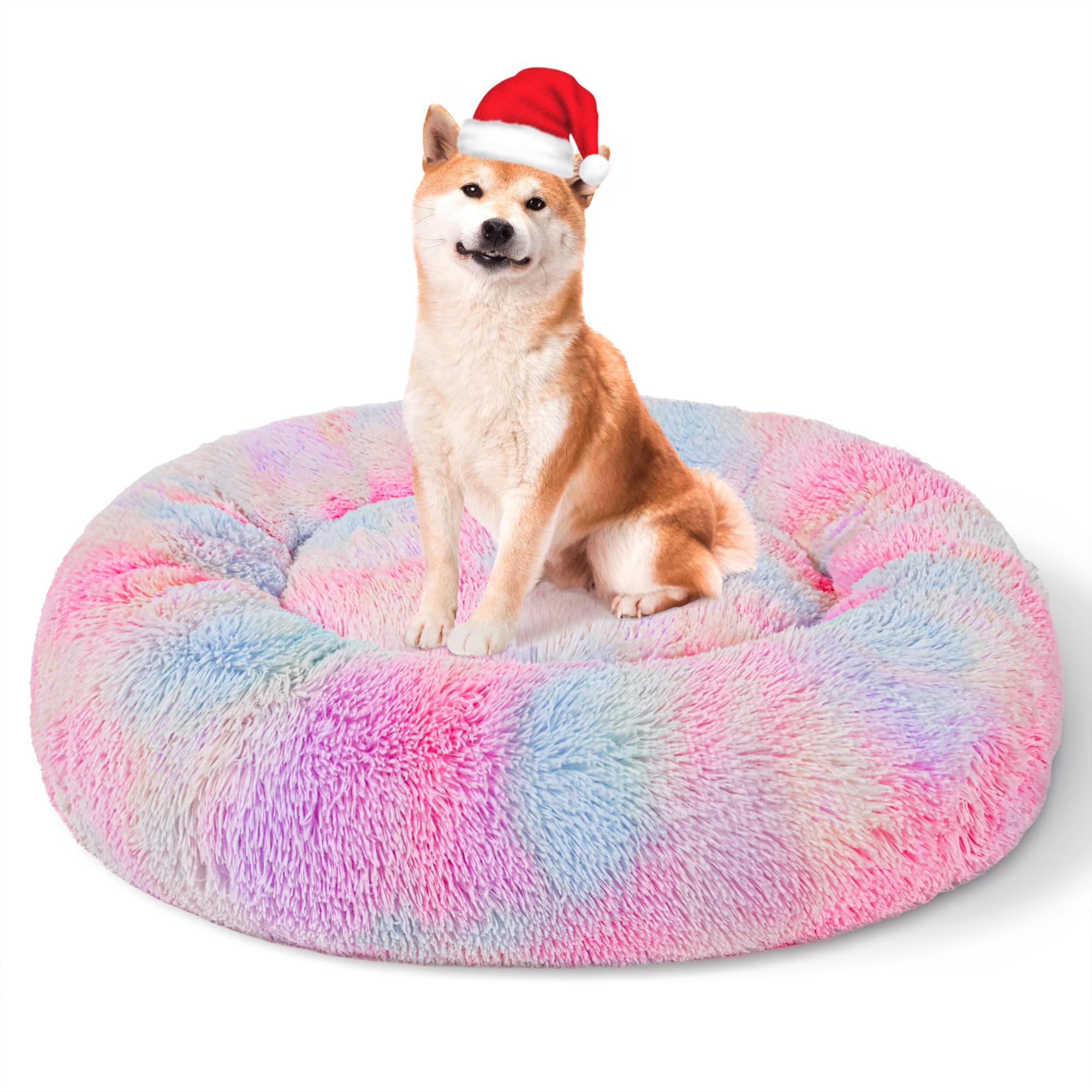 Patas Lague Calming Donut Dog Bed For Small Medium And Large Dogs Anti-Anxiety Plush Soft And Cozy Cat Bed 32 Inches Warming Pet