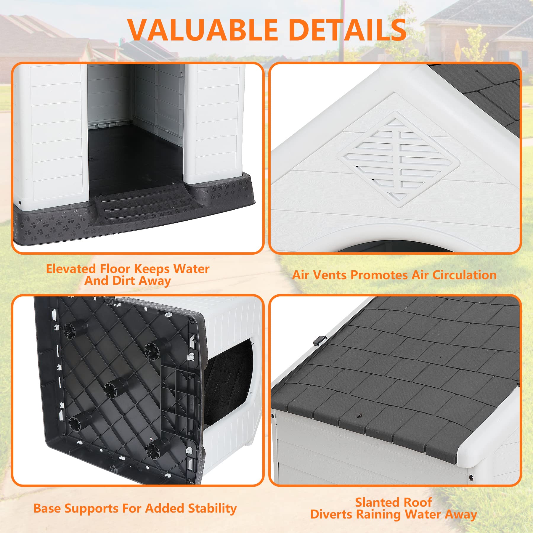 Large Dog House Indoor Outdoor Plastic Durable Dog House Insulated Puppy Shelter With Air Vents Elevated Floor