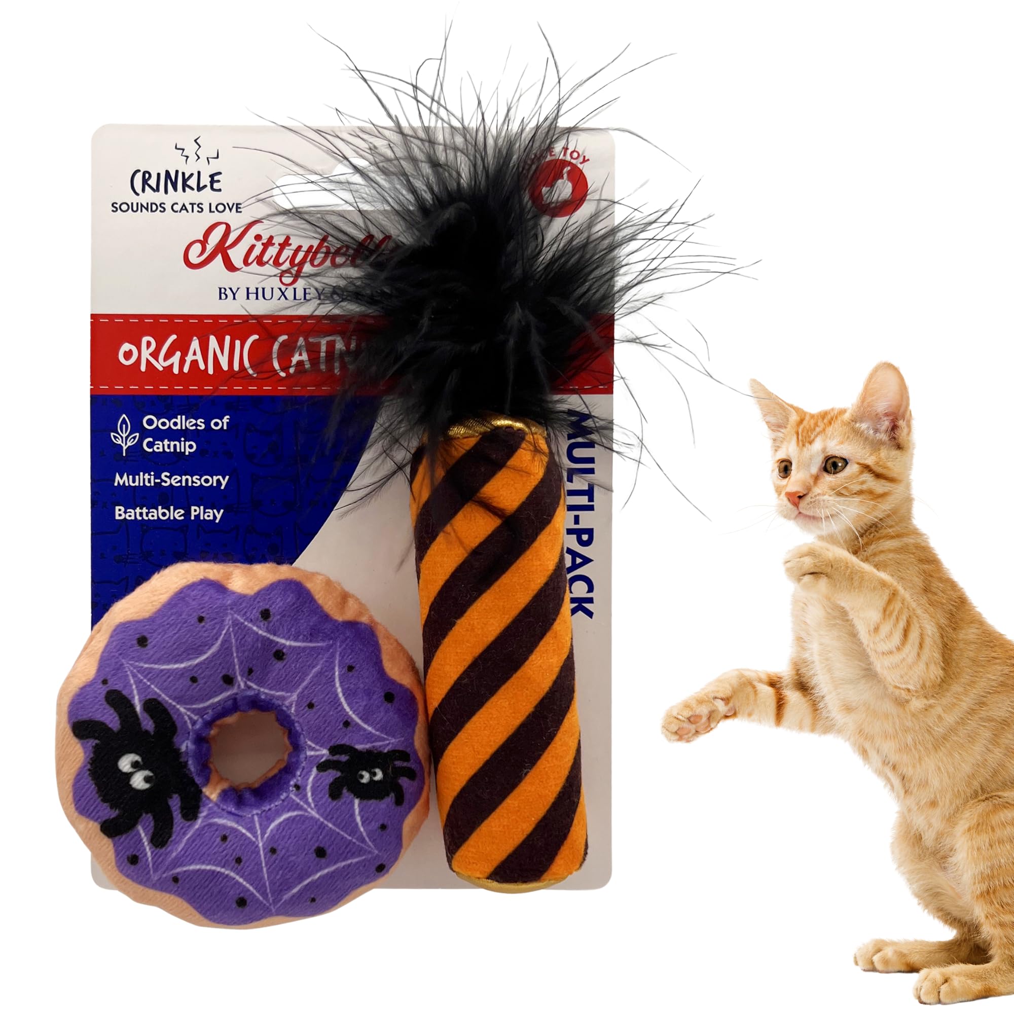 Huxley & Kent 2-Pack Plush Cat Toys | Spiderweb Donut & Black Flame | Halloween Strong Catnip Filled Cat Toy | Plush Kitten And 
