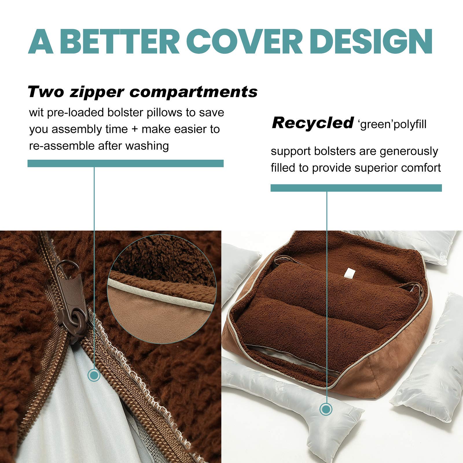 Euchirus Pet Dog Bed - Soft Plush Orthopedic Washable Dog Sofa With Waterproof Bottom, Brown Medium