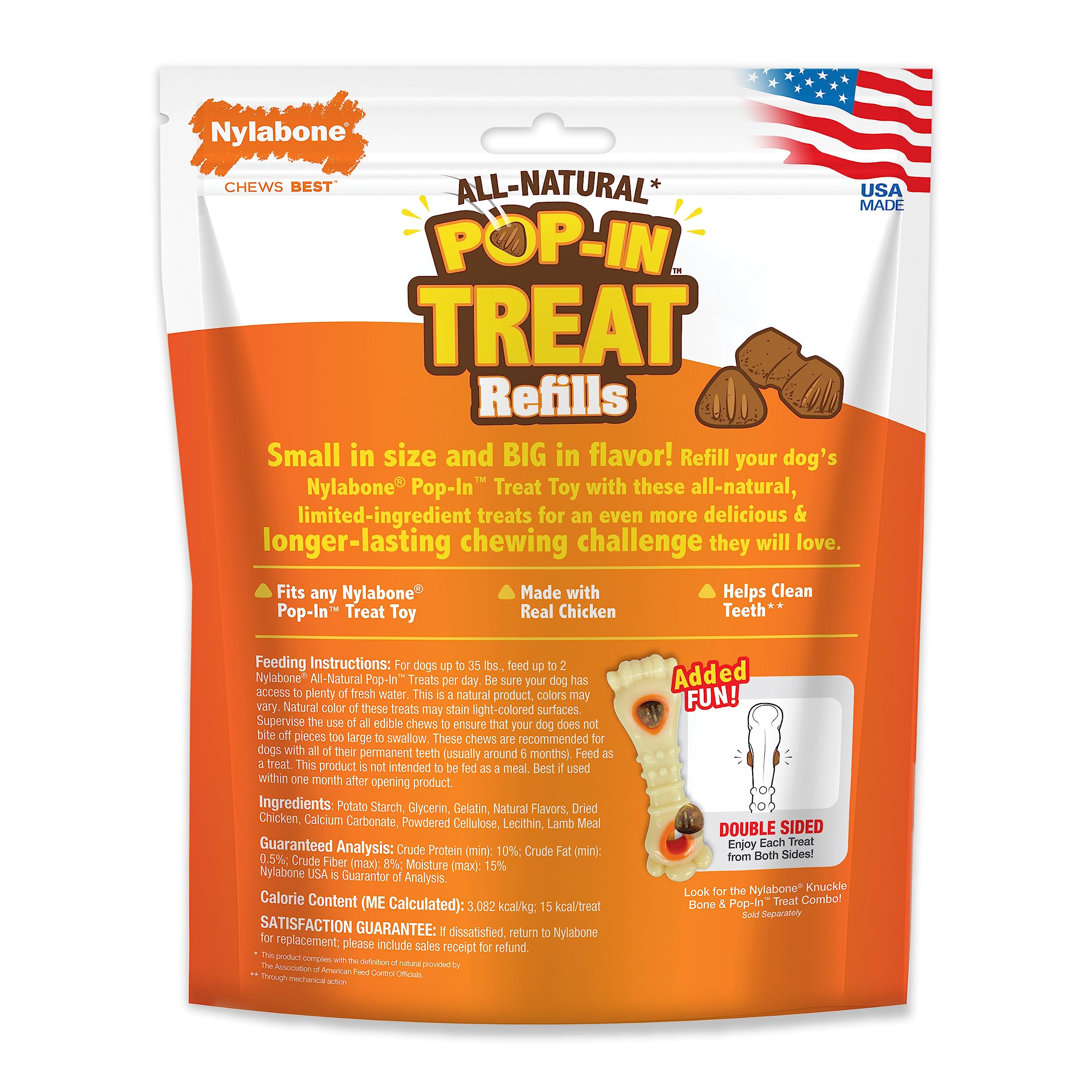 Nylabone Pop-in Dog Treat Toy Refills, All-Natural Dog Treats for Treat Dispensing Toys, Chicken Flavor (90 Count)