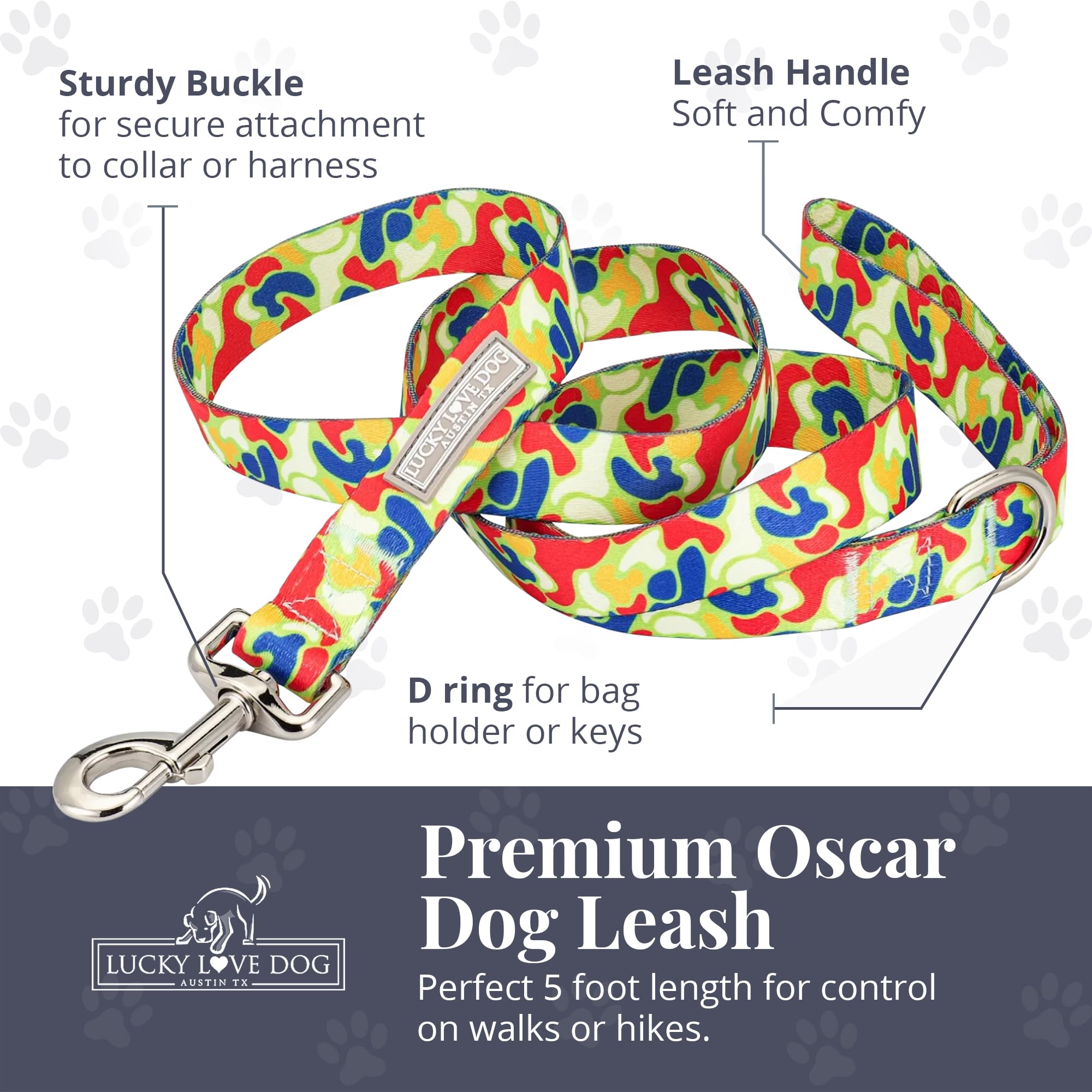 Lucky Love Dog Leash, Pattern Oscar Dog Leash, Medium, Durable & Long Lasting (Oscar, Large)