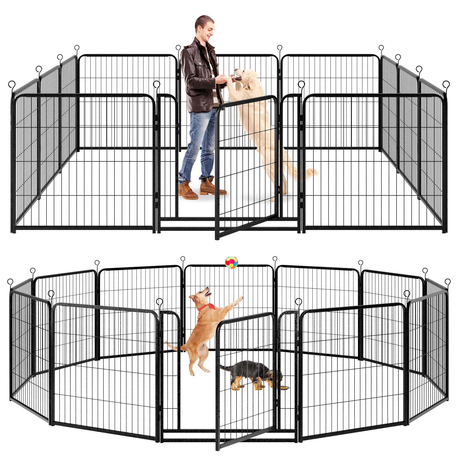 Kfvigoho Dog Playpen Outdoor Extra Wide 12 Panels Heavy Duty Dog Fence 32'' Height Anti-Rust With Doors Portable For Rv Camping 