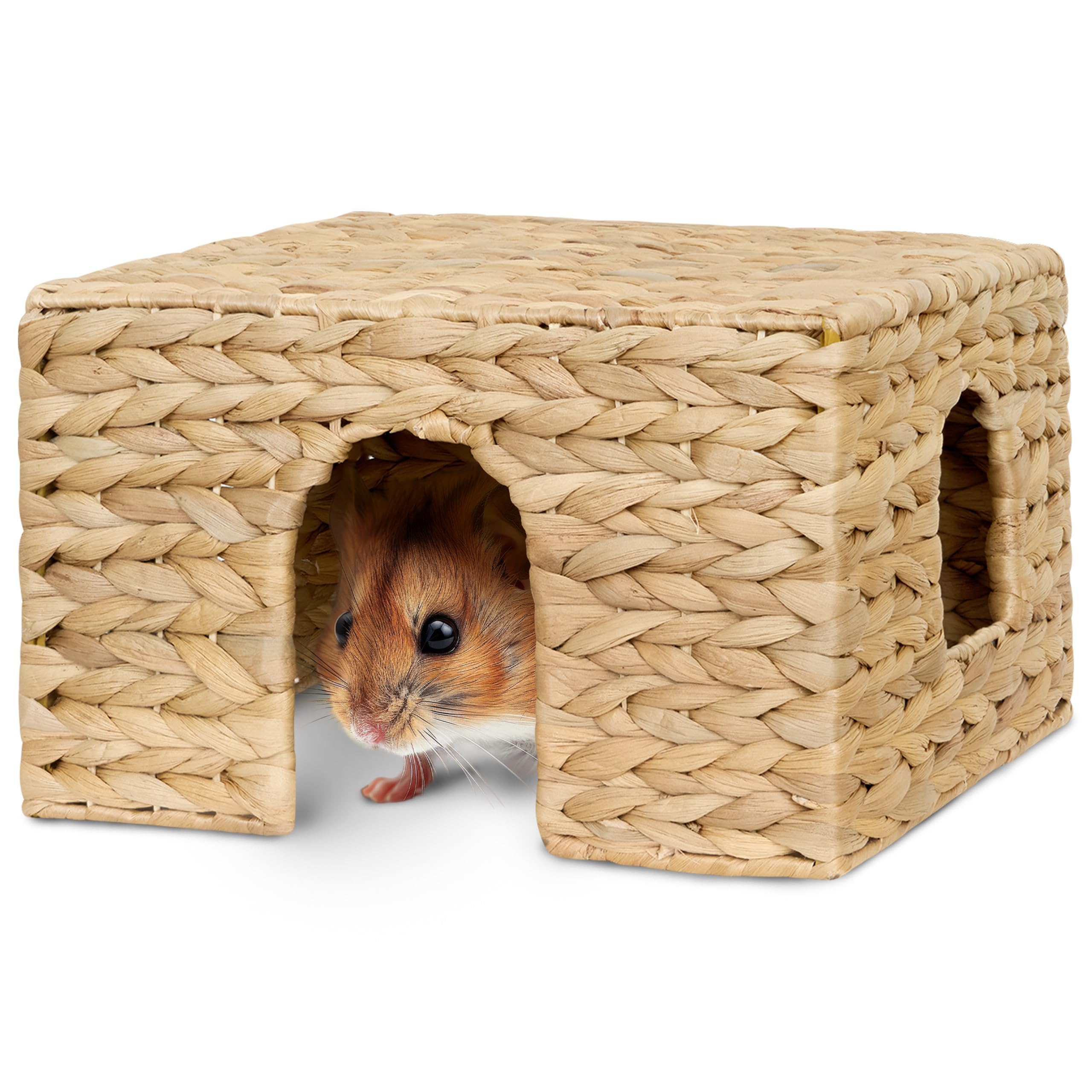 Mixumon Water Hyacinth Chinchilla Guinea Pig House With Window, Natural Chinchillas And Guinea Pigs Hideout