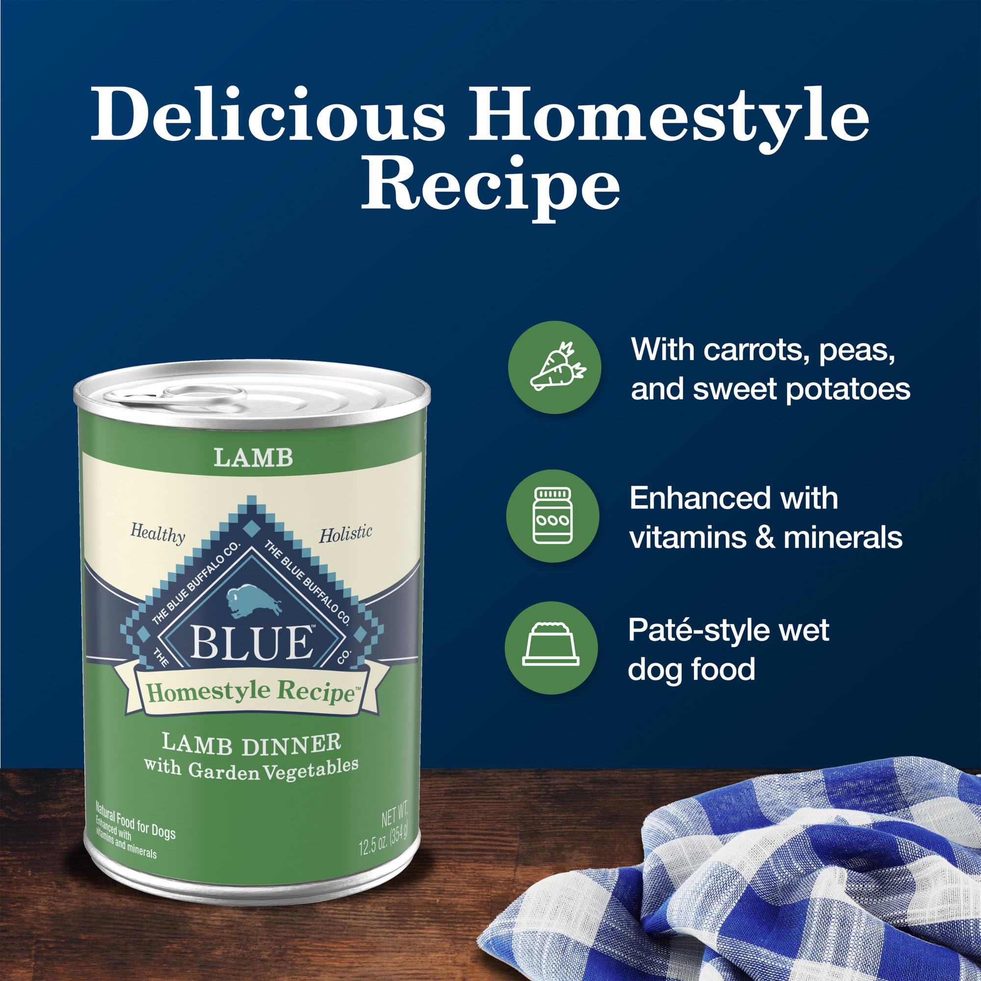 Blue Buffalo Homestyle Recipe Adult Wet Dog Food, Made with Natural Ingredients, Lamb Dinner With Garden Vegetables, 12.5-oz Can