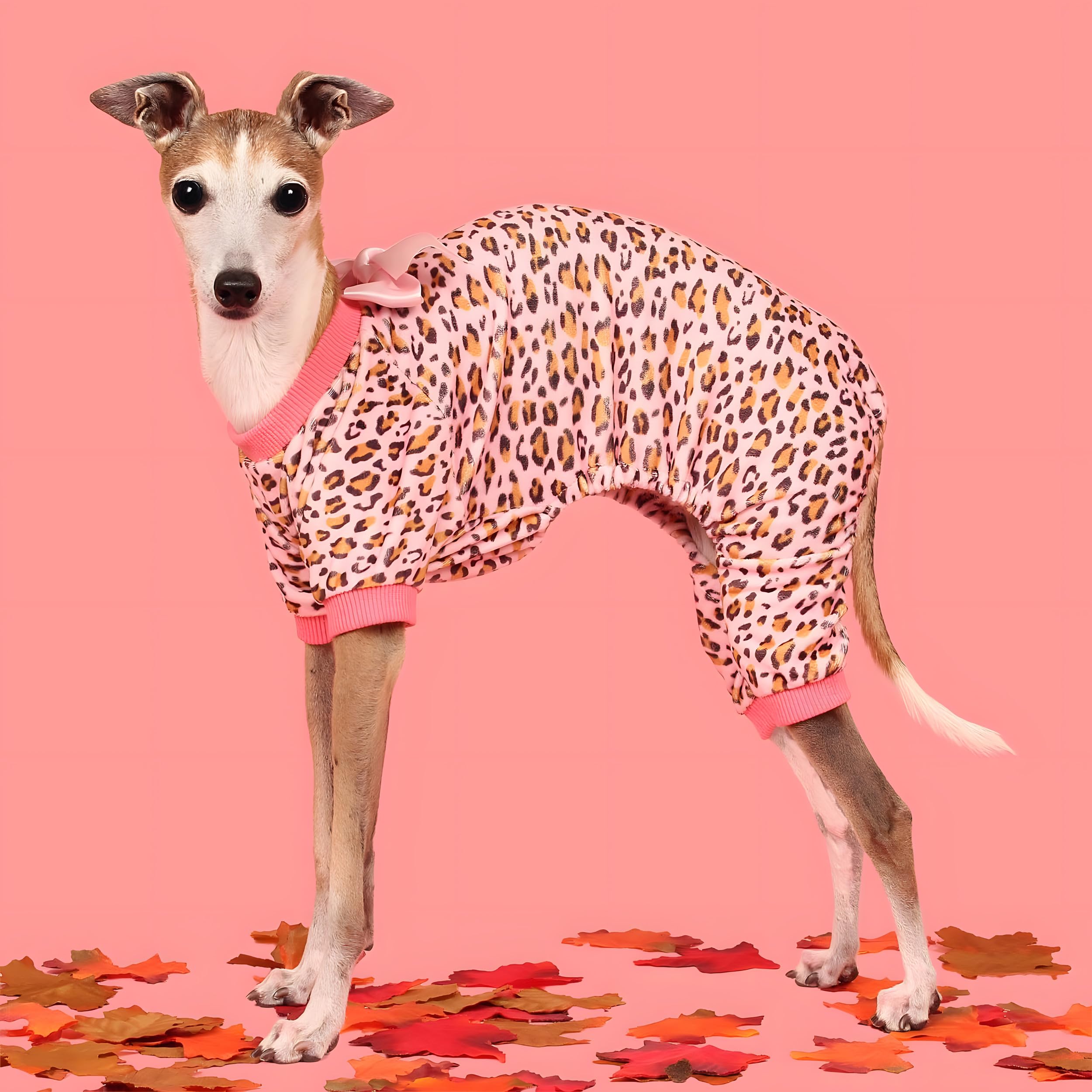 Fitwarm Leopard Dog Pajamas, Fleece Dog Clothes for Small Dogs Girl with Legs, Pet Onesie, Cat Outfit, Pink, Medium