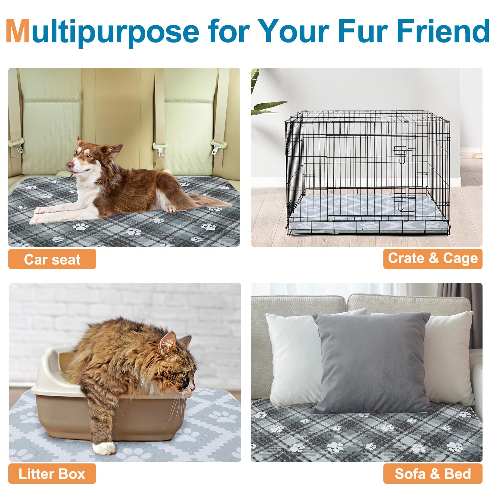 Beautyzoo Washable Pee Pads For Dogs, 8 Pack Reusable Puppy Pads, Super Absorbent Dog Pee Pads For Pet Training, Housebreaking A