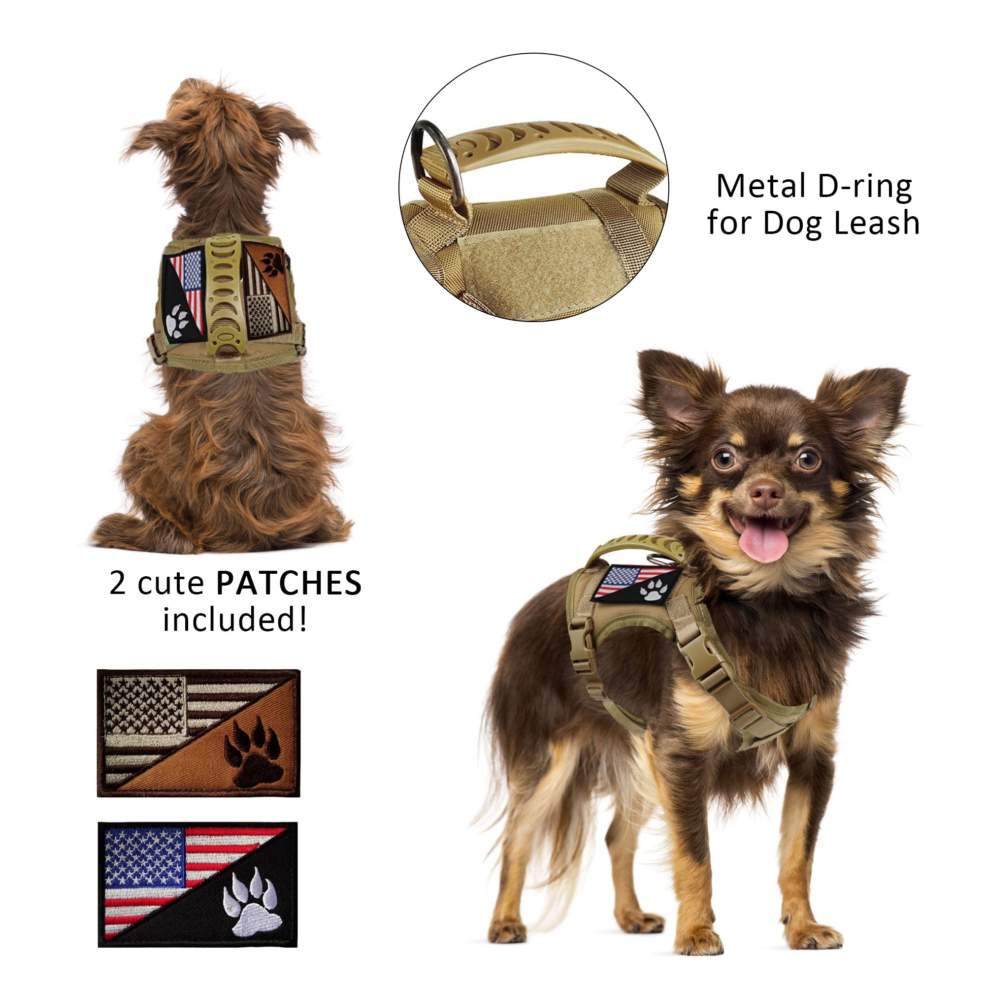 FXGOING Tactical Dog Harness - Adjustable K9 Vest, Nylon, XS, Brown, Model FXGOING001 for Outdoor Training