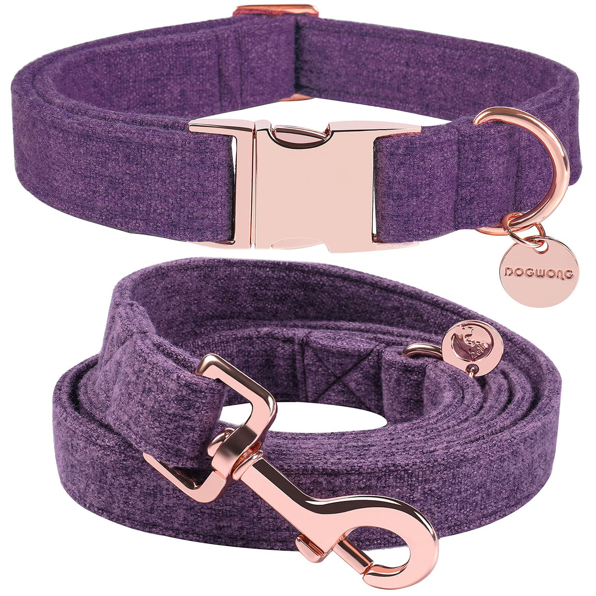 Dogwong Cotton Dog Collar And Leash Purple Pet Collar Soft Durable For Small Medium Large Boy Girl Dogs