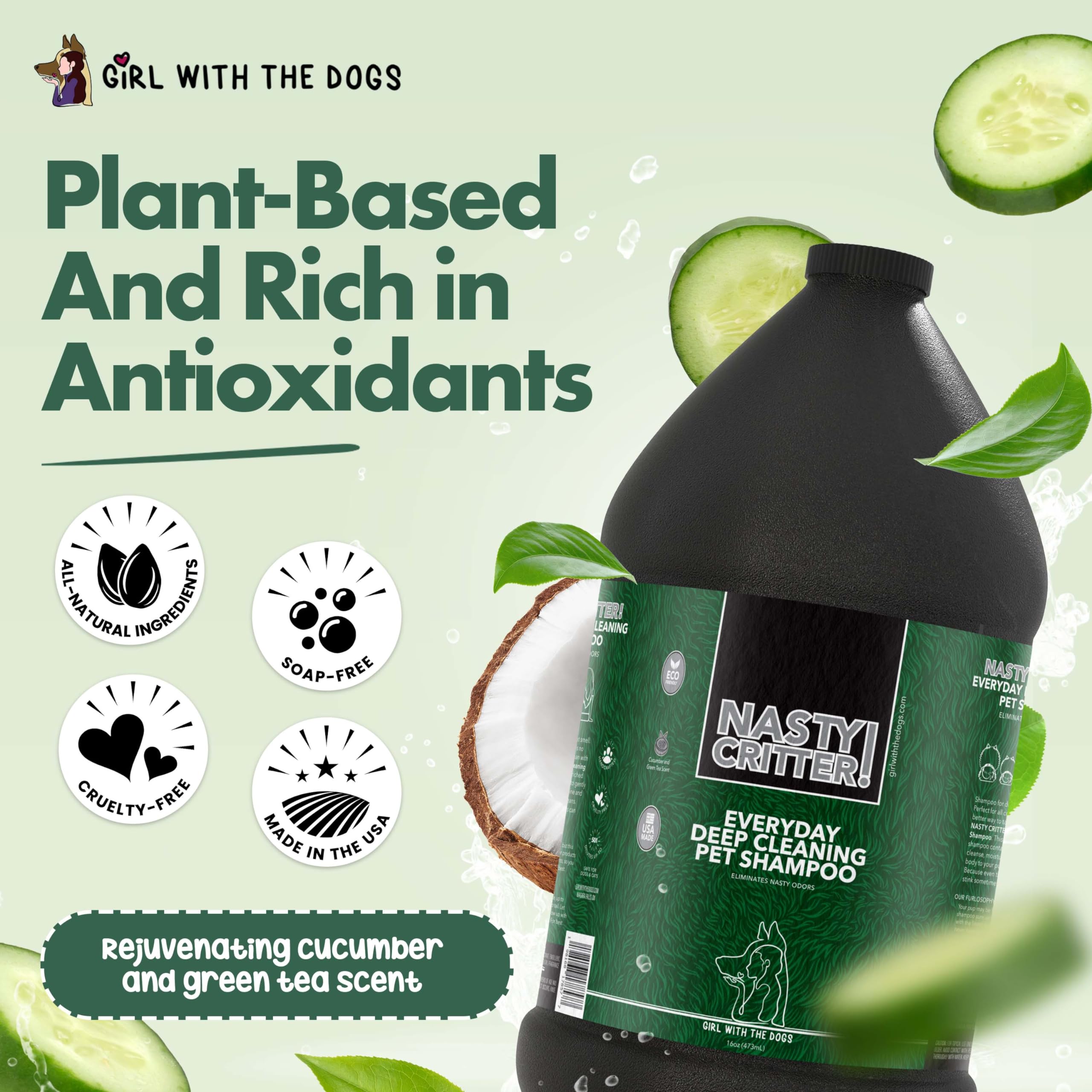 Nasty Critter! By Girl With The Dogs - Everyday Deep Cleaning Dog Shampoo 1 Gal, Made In Usa 8 Wks+