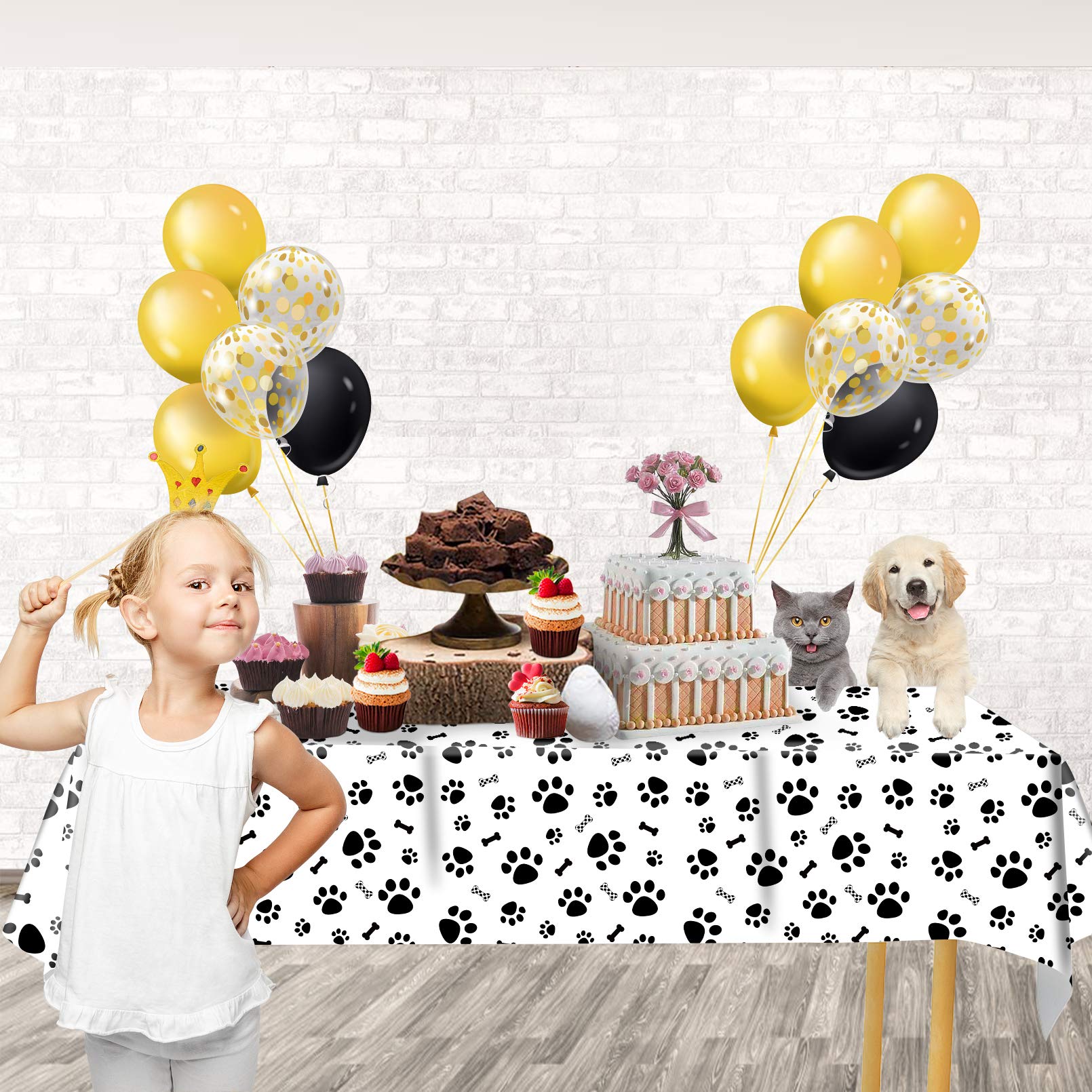 3 Pack Puppy Dog Pet Paw Print Plastic Tablecloth Table Cover,Large Paw Print And Bone Sign Plastic Disposable Rectangle Table C