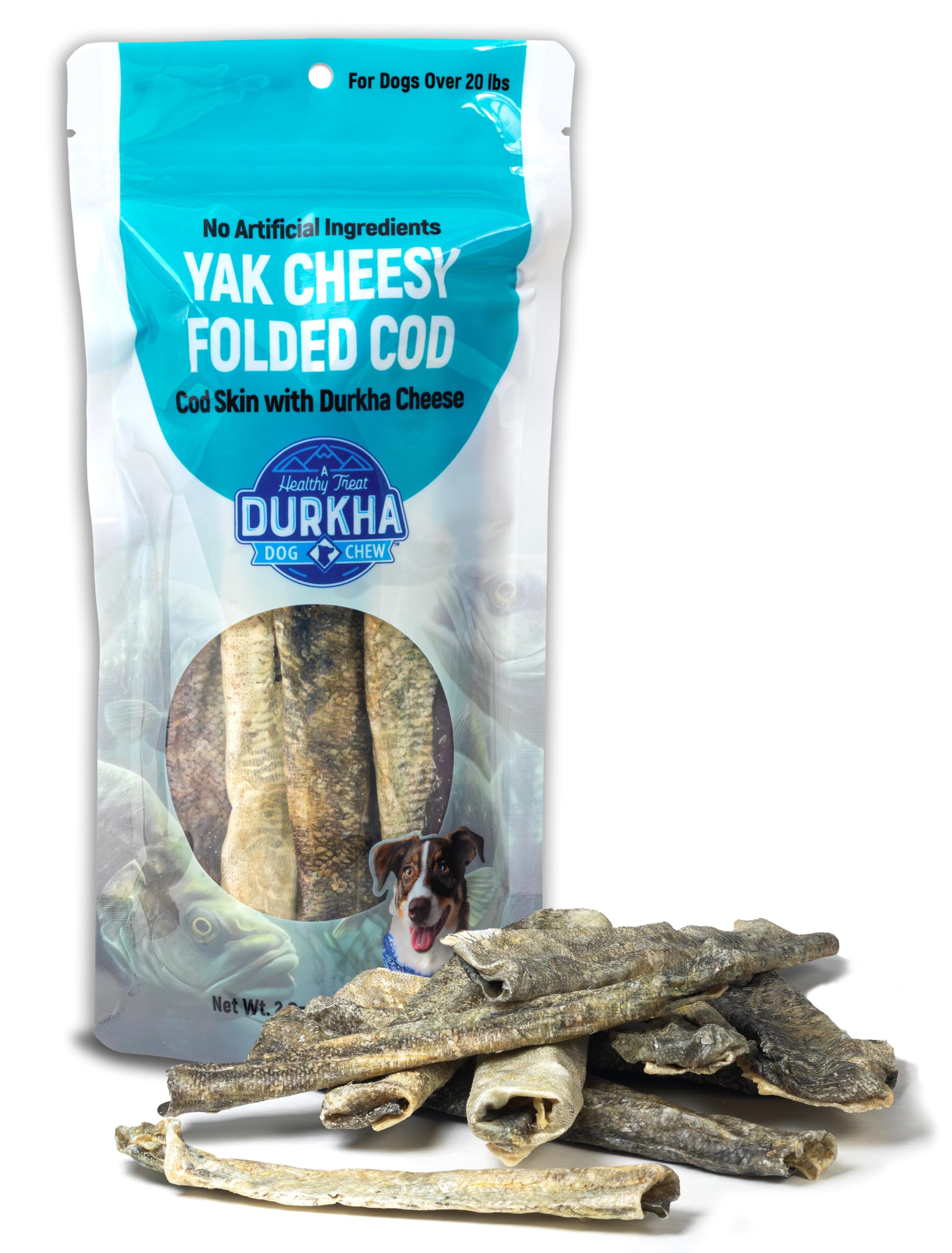 Durkha Fold Cod Dog Treats - All-Natural Fish Treats, High in Omega-3, Infused with Himalayan Yak Cheese, Ideal for Sensitive St