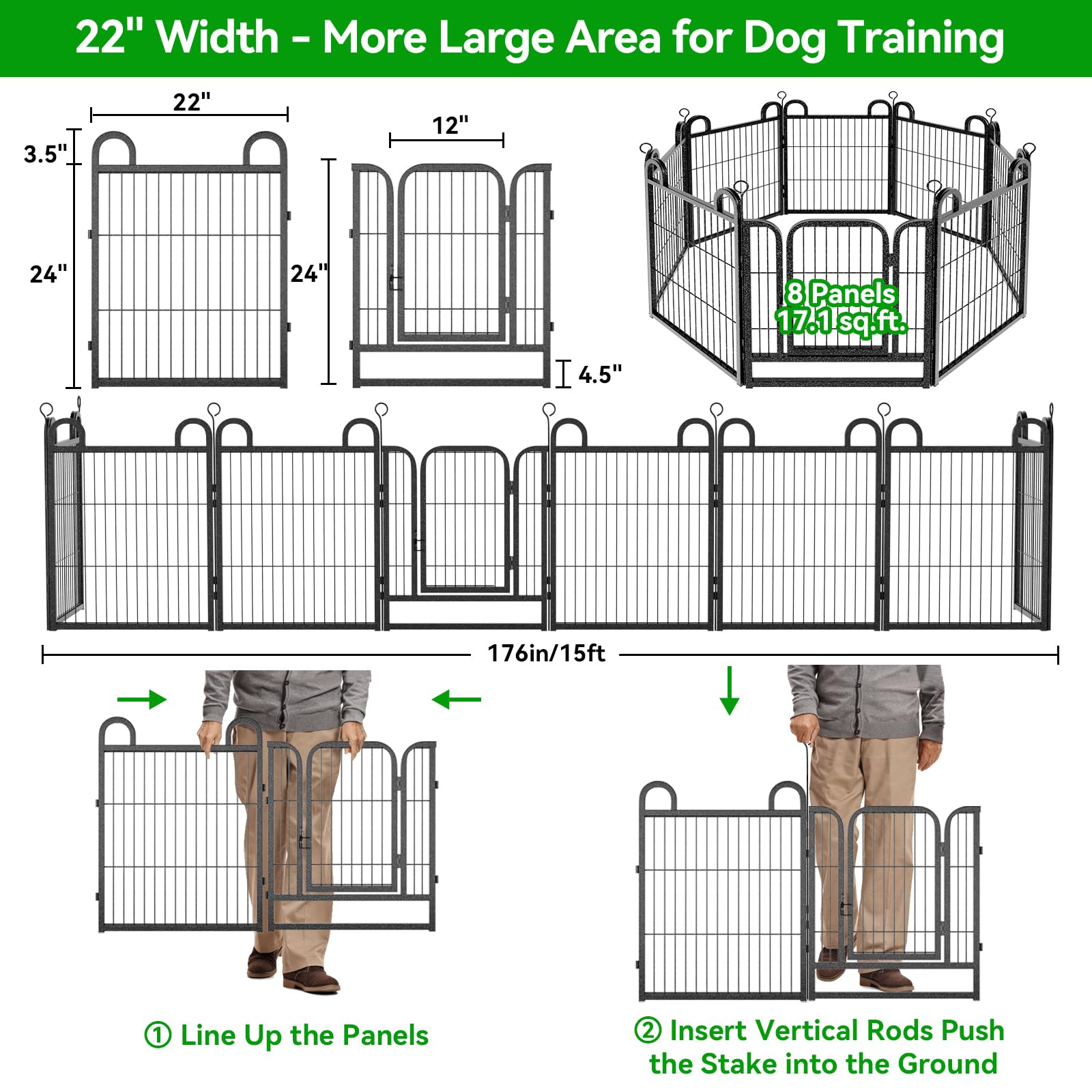 Puppy Playpen 8 Panels Small Dog Fence Outdoor Indoor Use 24'' Height Anti-Rust With Doors Portable Dog Play Pen For Rv Camping