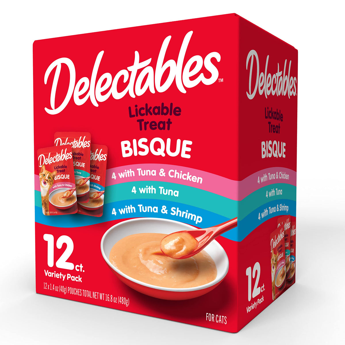 Delectables Bisque Lickable Wet Cat Treats - Chicken, Tuna & Shrimp, 12 Count