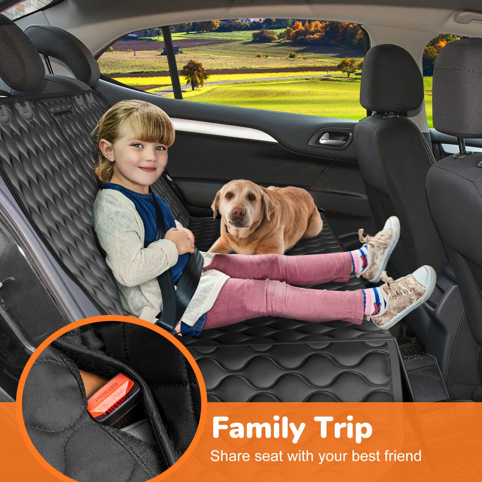 URPOWER Dog Car Seat Cover for Back Seat - Waterproof Bench Seat Cover Fits Middle Armrest for Cars, SUVs & Small Trucks, Nonsli