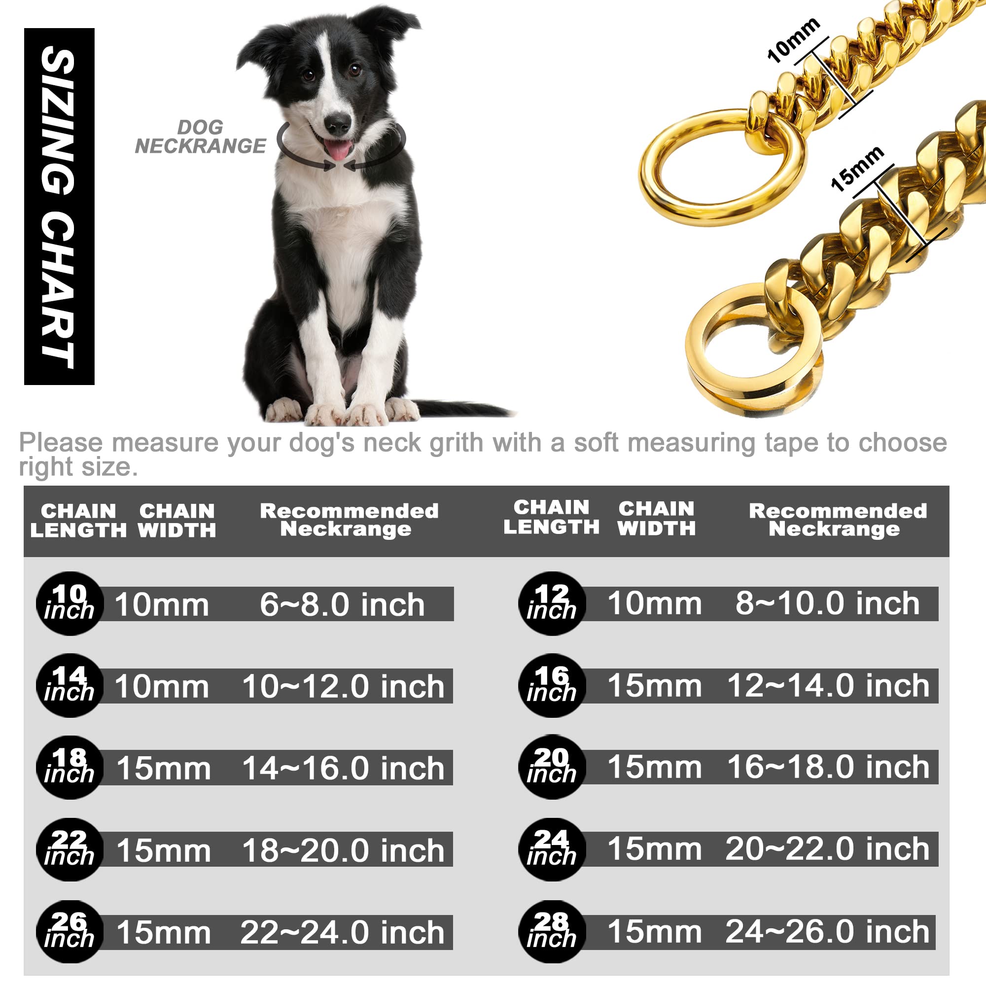 Loveshine Chain Dog Collar 18K Gold Cuban Link Dog Chain 15Mm 10Mm Thick Chain Collar Metal Stainless Steel Heavy Duty Slip Dog