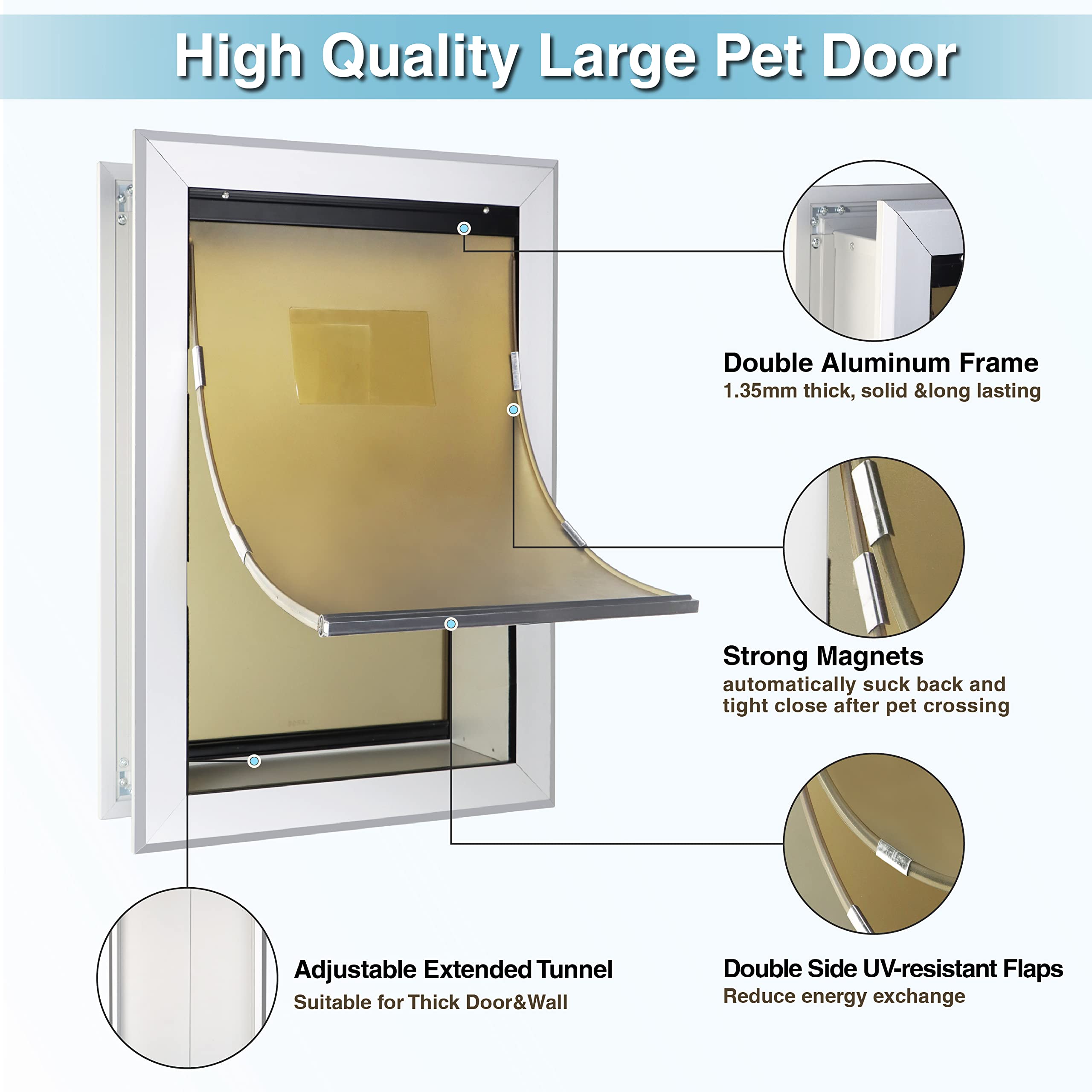 Haniml Extra Large Dog Door For Walls Heavy Duty Aluminum Doggy Door With Telescoping Tunnel Energy Efficient Double Flaps Pet D