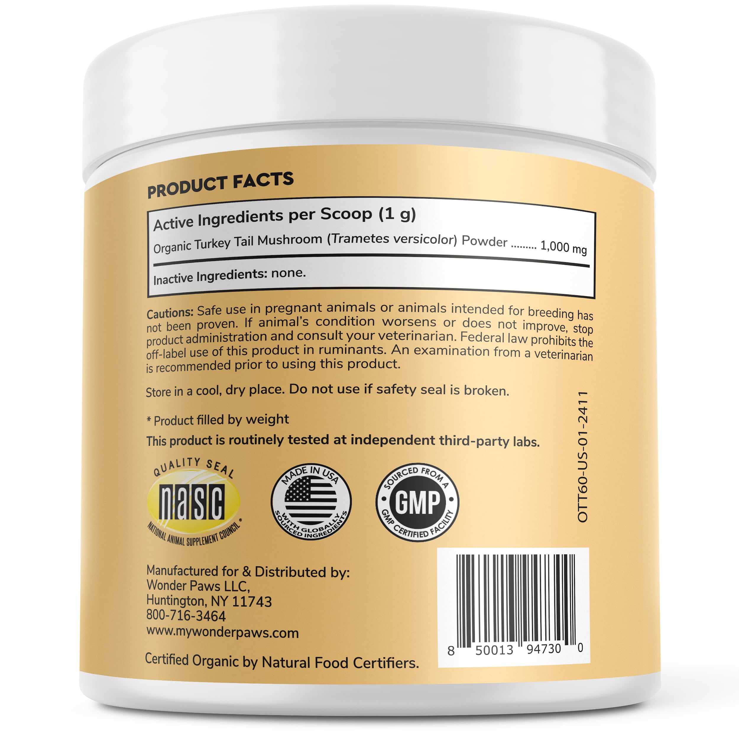 Wonder Paws Organic Turkey Tail Mushroom for Dogs - Powerful Turkey Tail for Dogs Mushroom Powder for Immunity, Respiratory, Dig