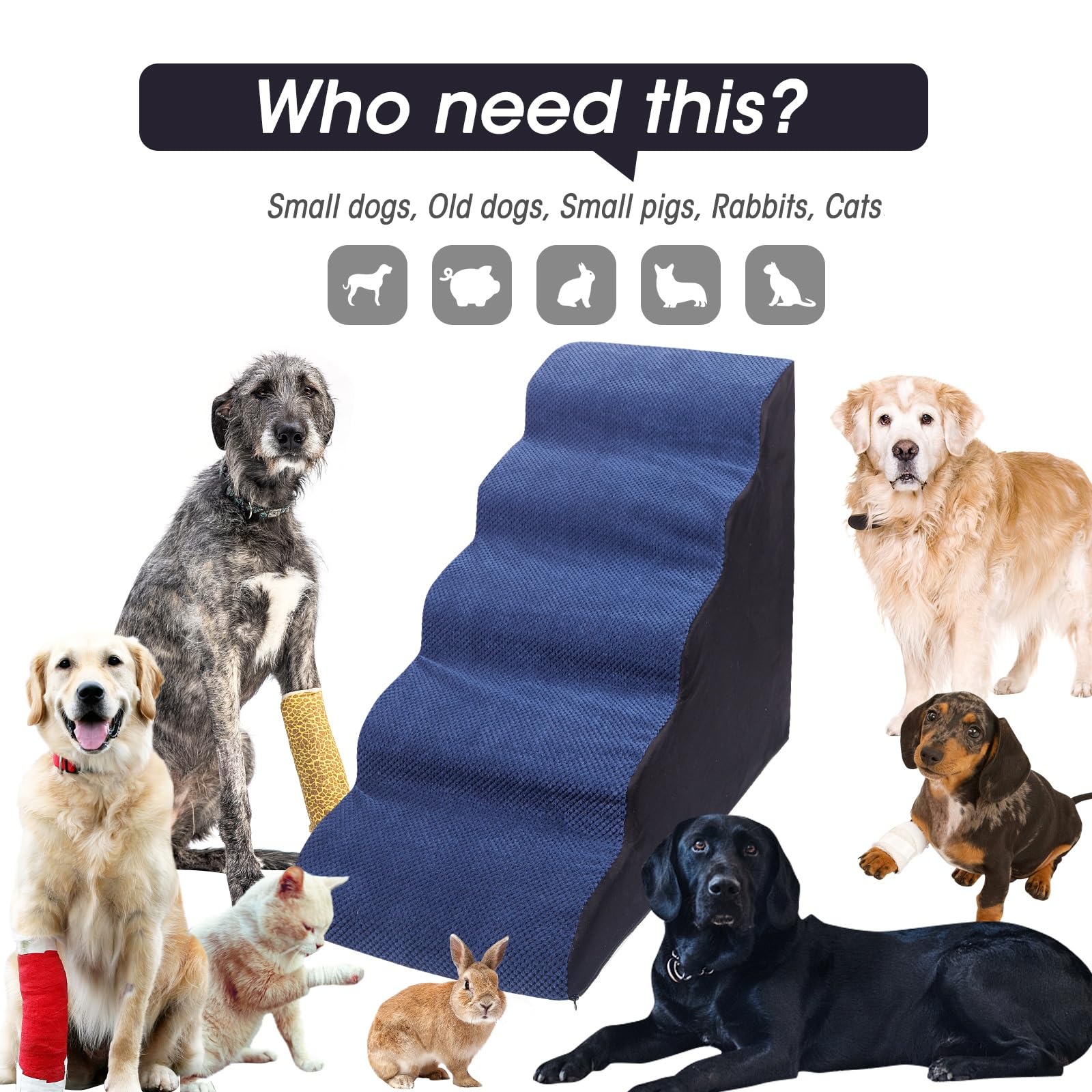 Foam 5 Tier Dog Steps&Stairs For High Beds 25 Inches High, Tall Extra Wide Pet Stairs/Steps For High Beds/Bedsides,Non-Slip Dog