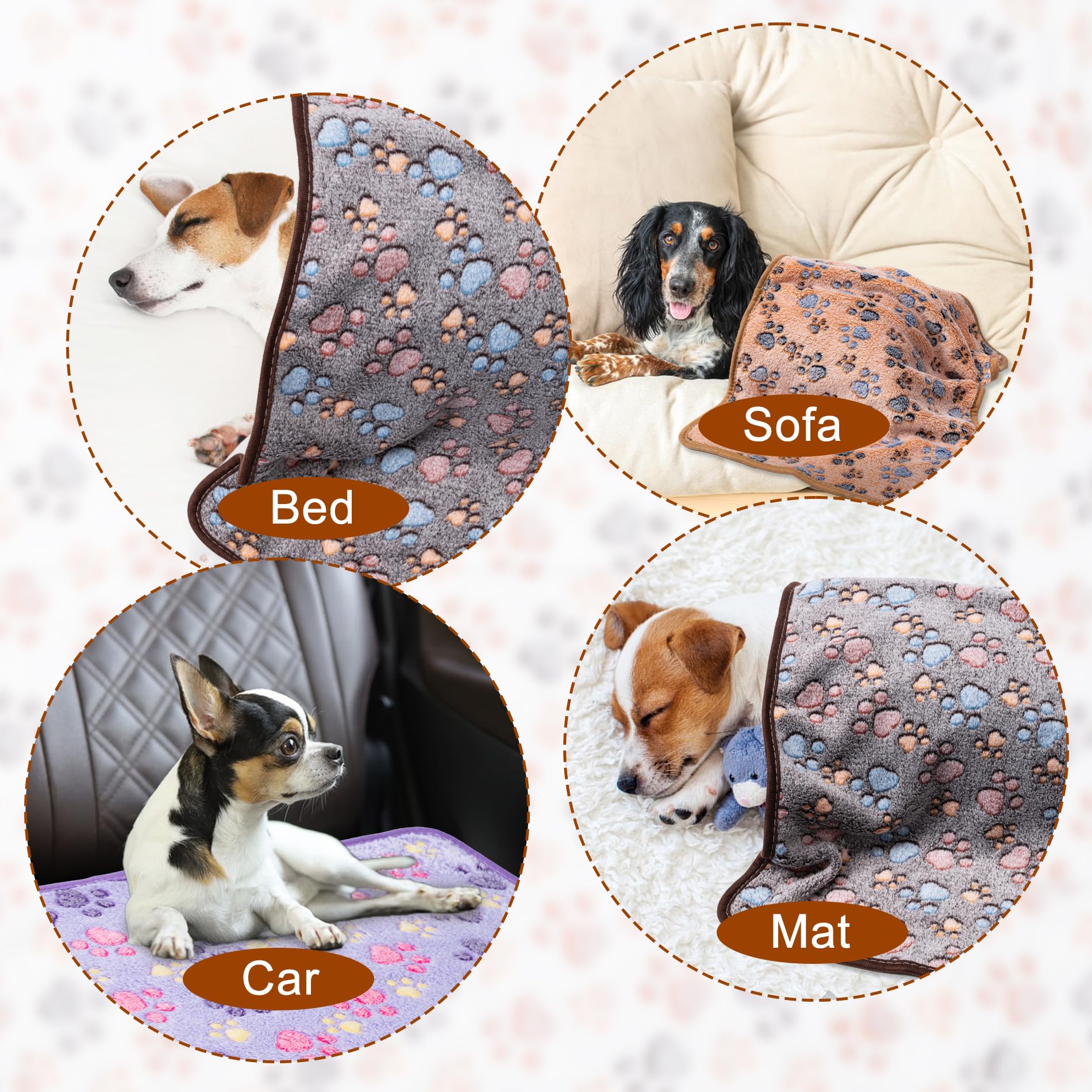 1 Pack 3 Blankets Super Soft Fluffy Premium Fleece Pet Blanket Flannel Paw Printed Throw for Dog Puppy Cat (Small 23x16, Dark