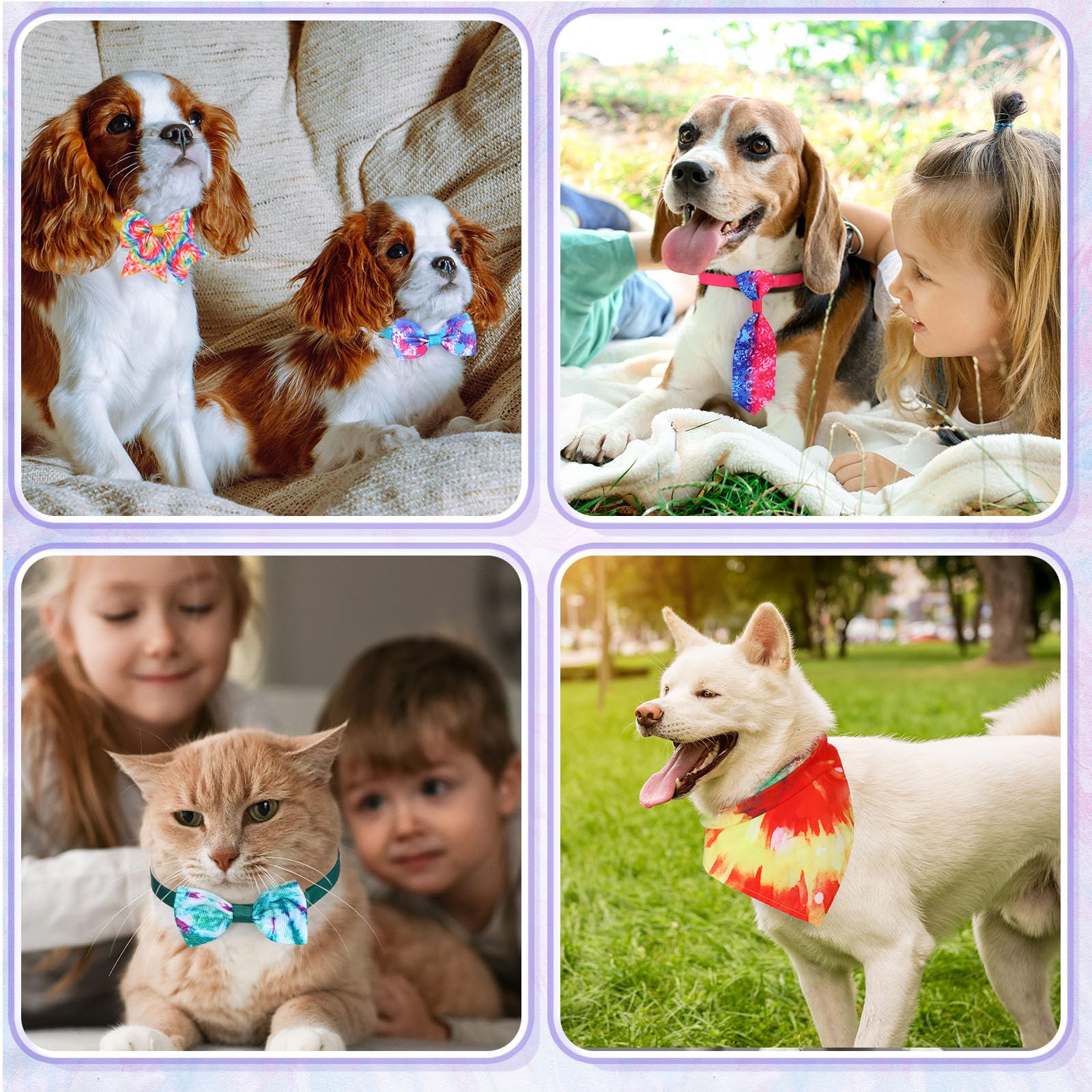 Reginary 120 Pcs Tie Dye Dog Bandanas Bulk Dog Bows Set Bow Ties Cat Scarf Colorful Washable Triangle Pet Kerchief Cute Bib For