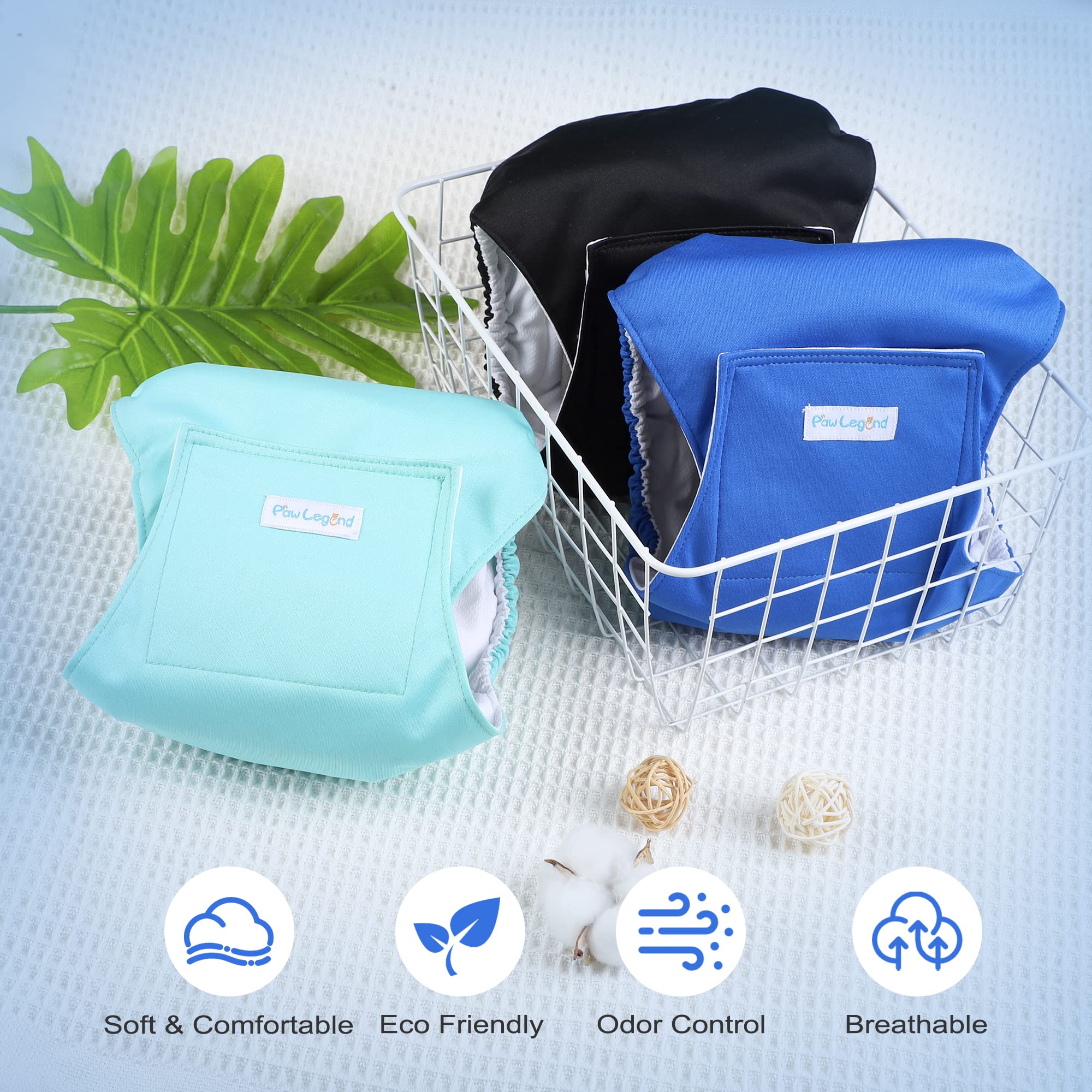 Paw Legend Washable Dog Belly Band Wrap Diapers For Male Dog | High Absorbing Puppy & Doggy Diapers Male (3 Pack,Blue,Aqua,Black,Small)