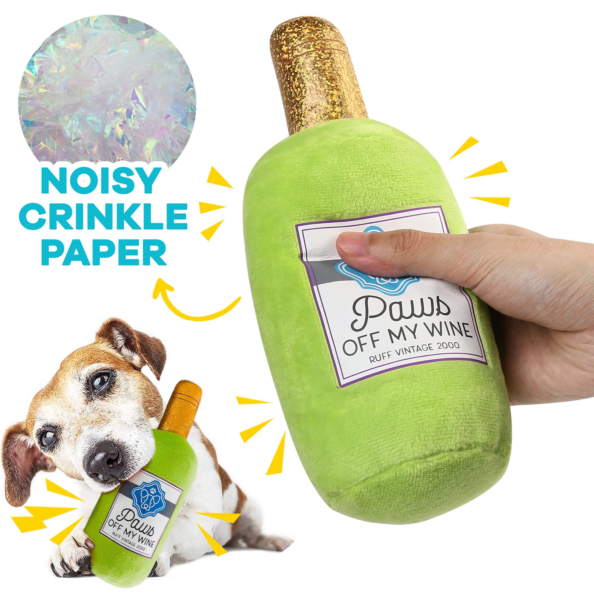 Prime Pets Plush Dog Toy, Crinkle Dog Toys, Wine Bottle Pet Toy For Small Medium Large Dogs