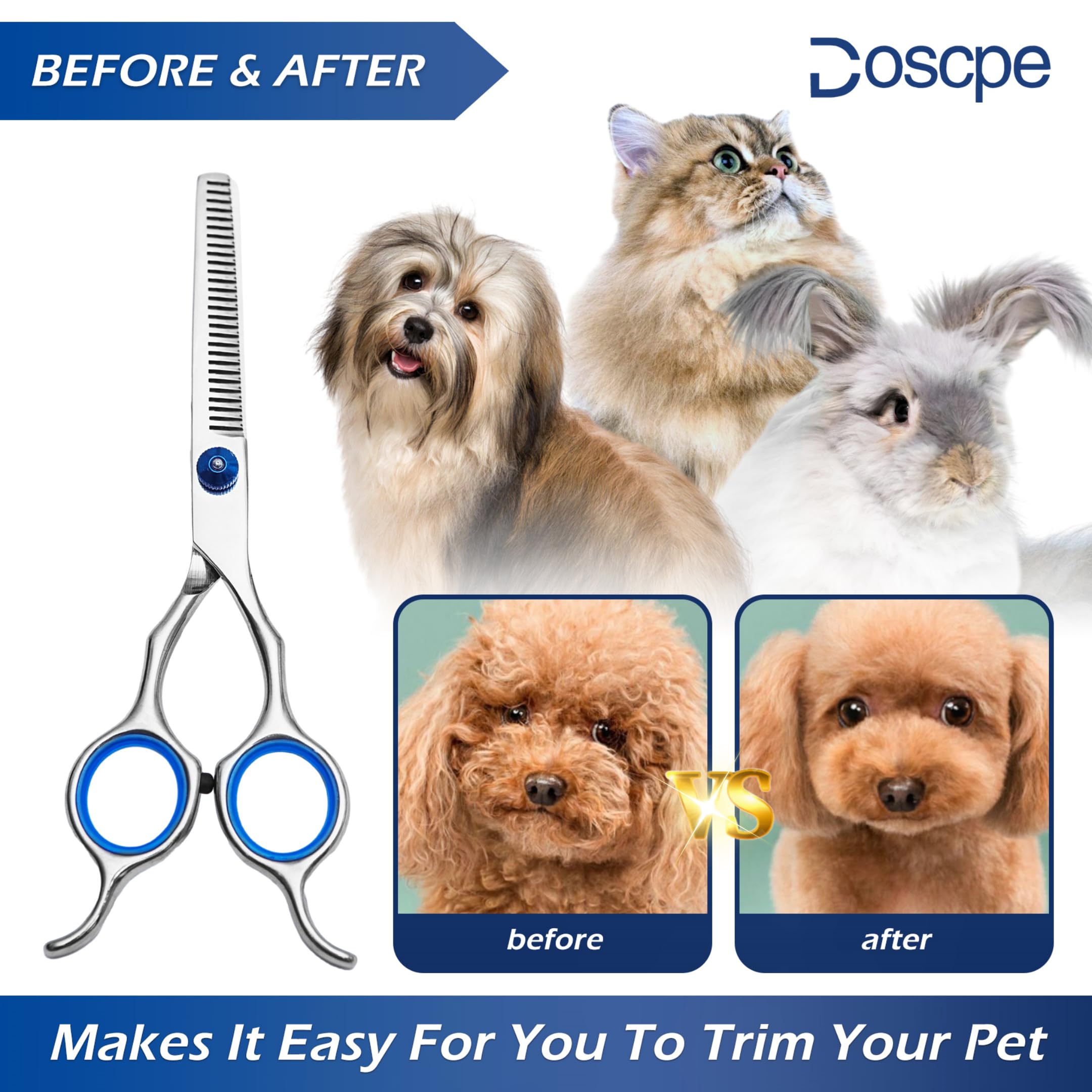 Dog Thinning Shears Professional Dog Grooming Scissors With Large Finger Hole For Pet Cat Hair Cutting Trimming Double Curved Fi