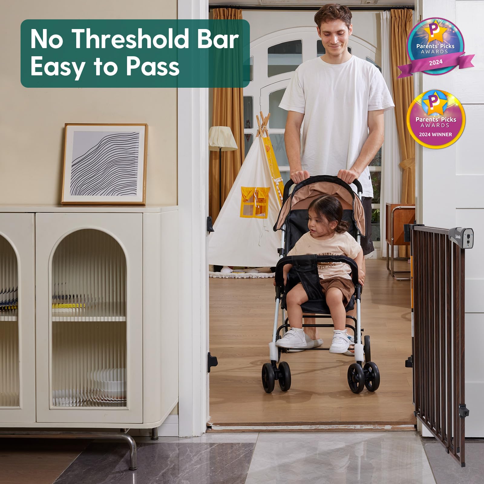 Babelio 26-43 No Bottom Bar Baby Gate for Babies, Elders and Pets, 2-in-1 Hardware Mount Dog Gate for The House, Stairs and Door