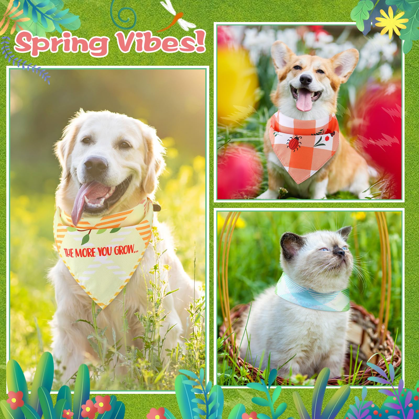 Sweetude 100 Pcs Spring Plaid Dog Bandanas Bulk With Sayings Spring Pet Scarf Bibs Adjustable Washable Kerchief Seasonal Pet Cos